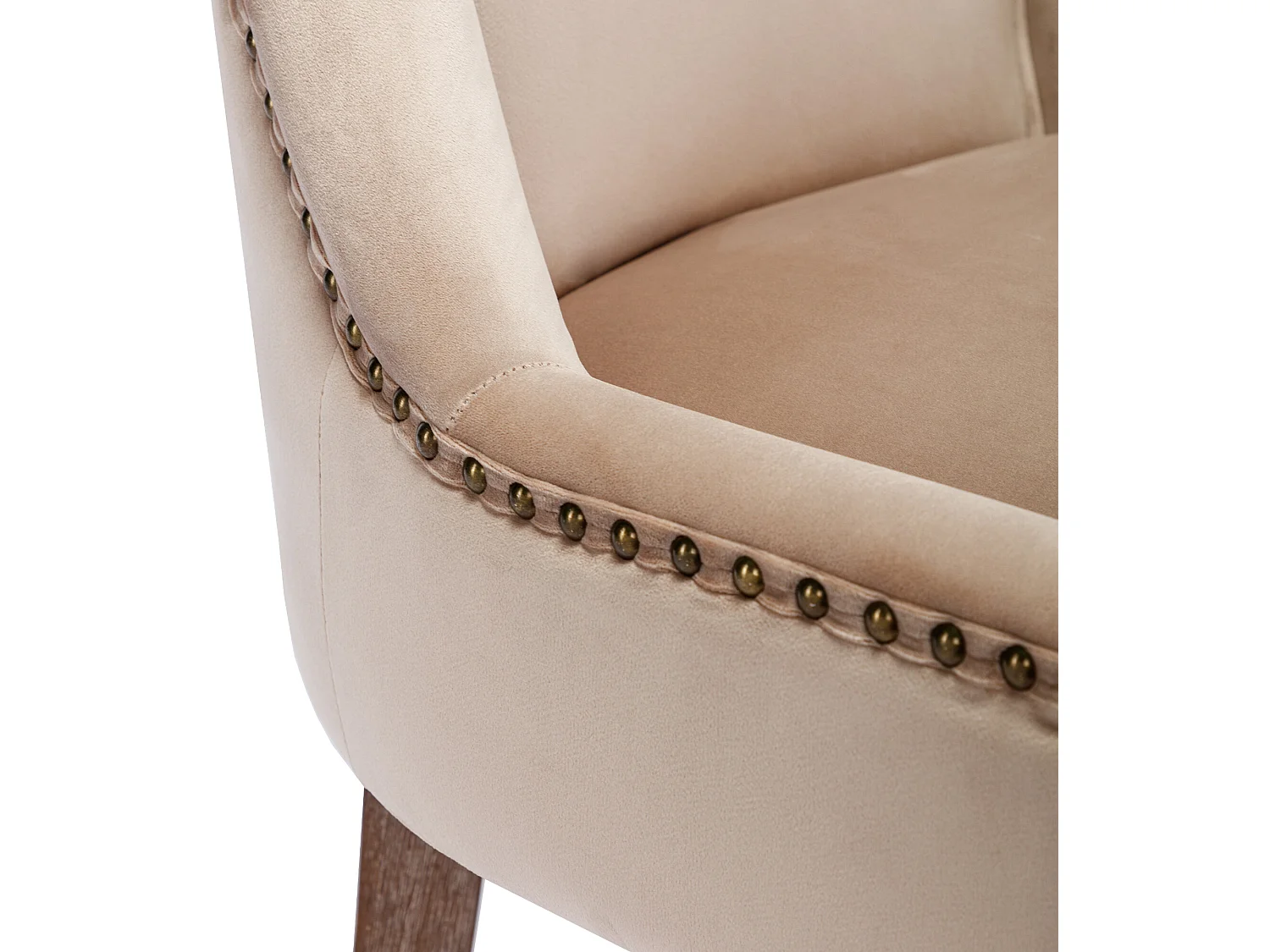 Set van 4 fluwelen stoelen - met massief houten poten - beige