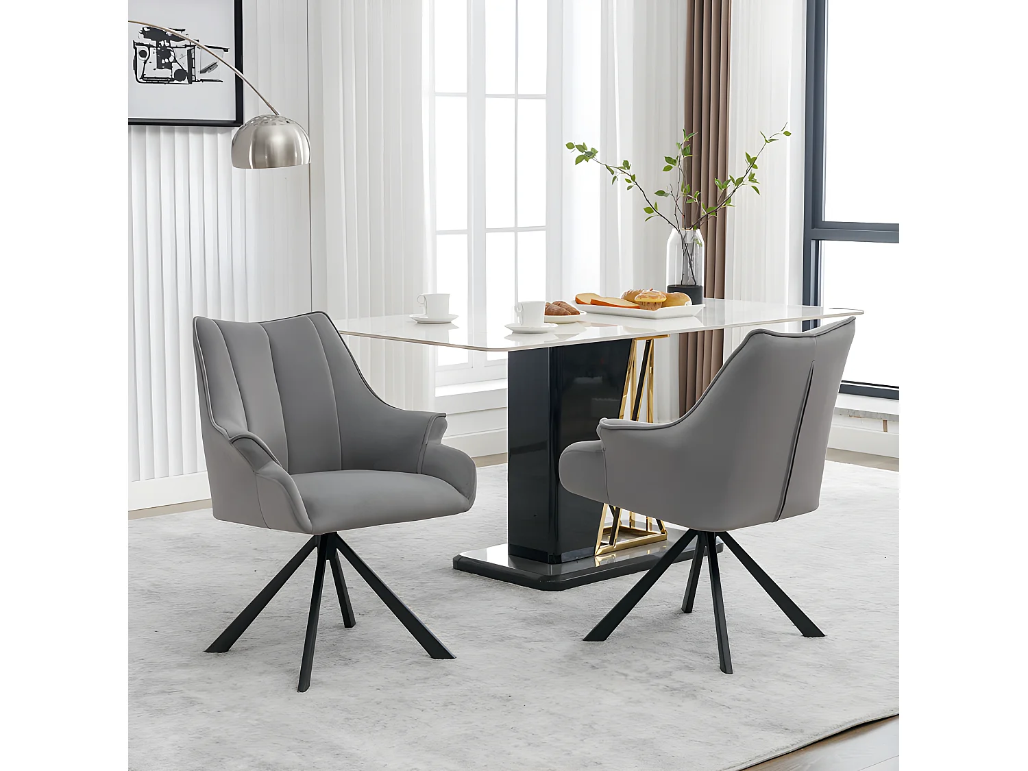 1 Stuhl aus Samt – Metallbeine – Grau