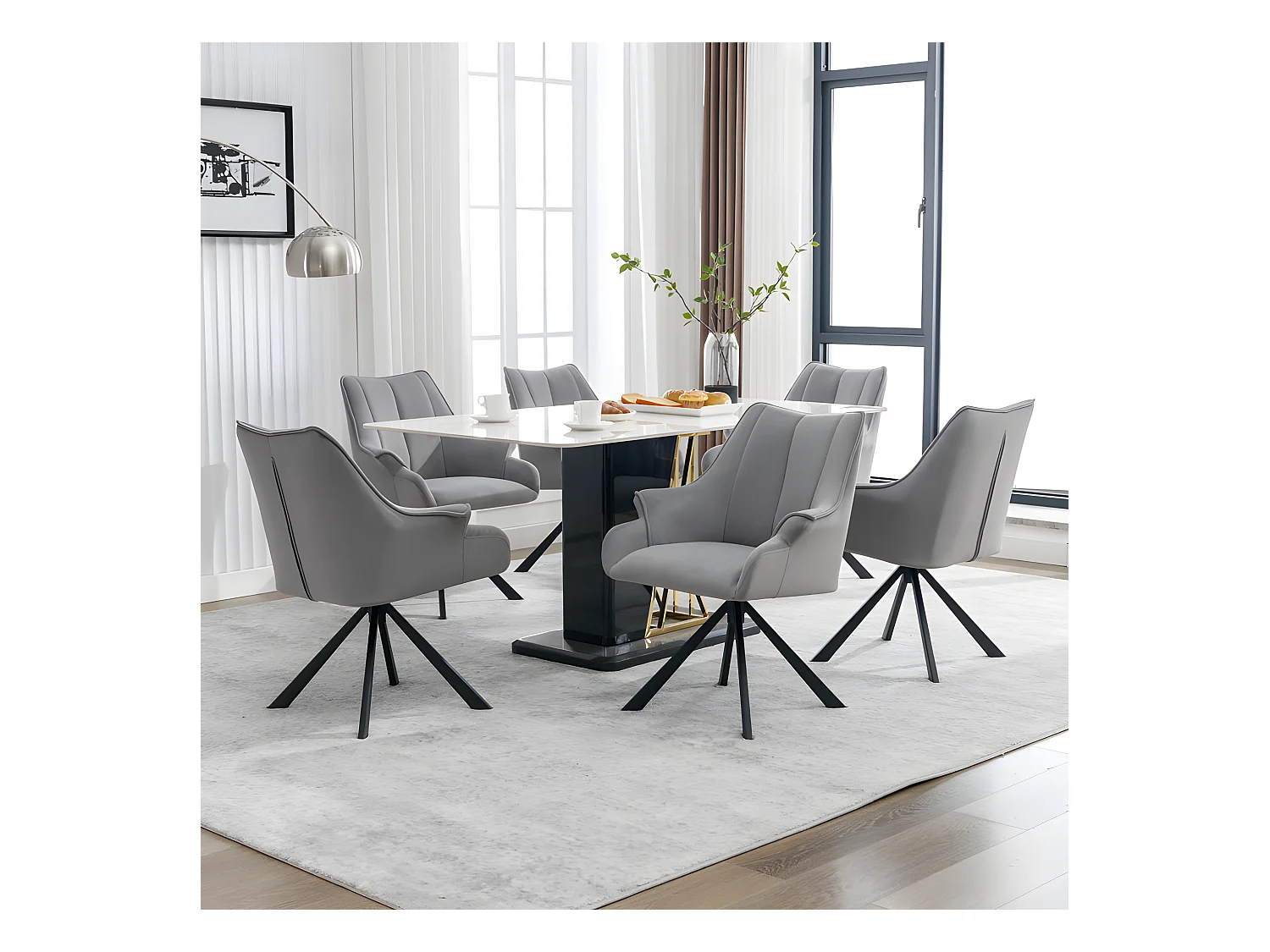 Lot de 6 Chaises en patchwork de velours - pieds en métal - Gris