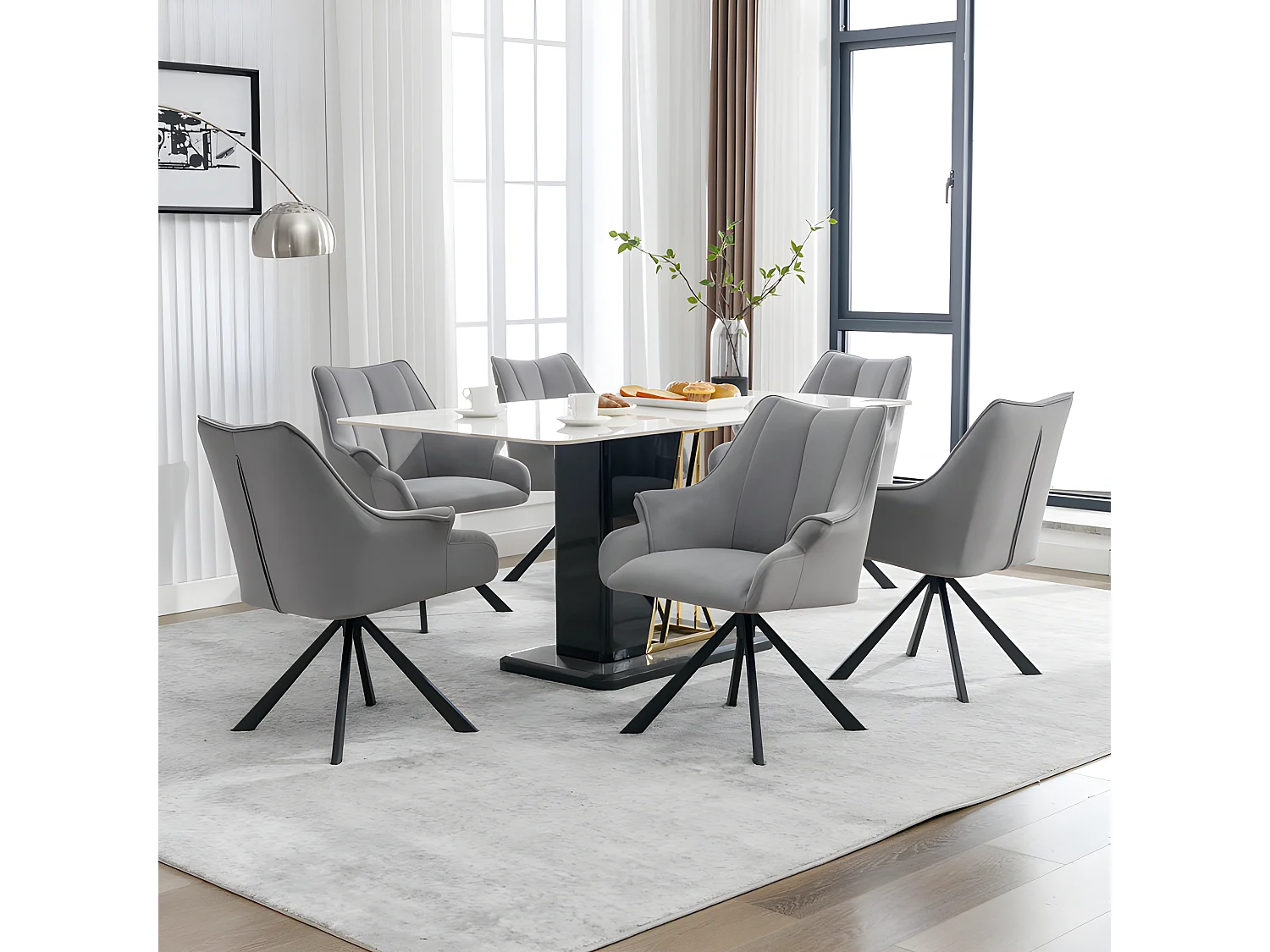 Lot de 6 Chaises en patchwork de velours - pieds en métal - Gris