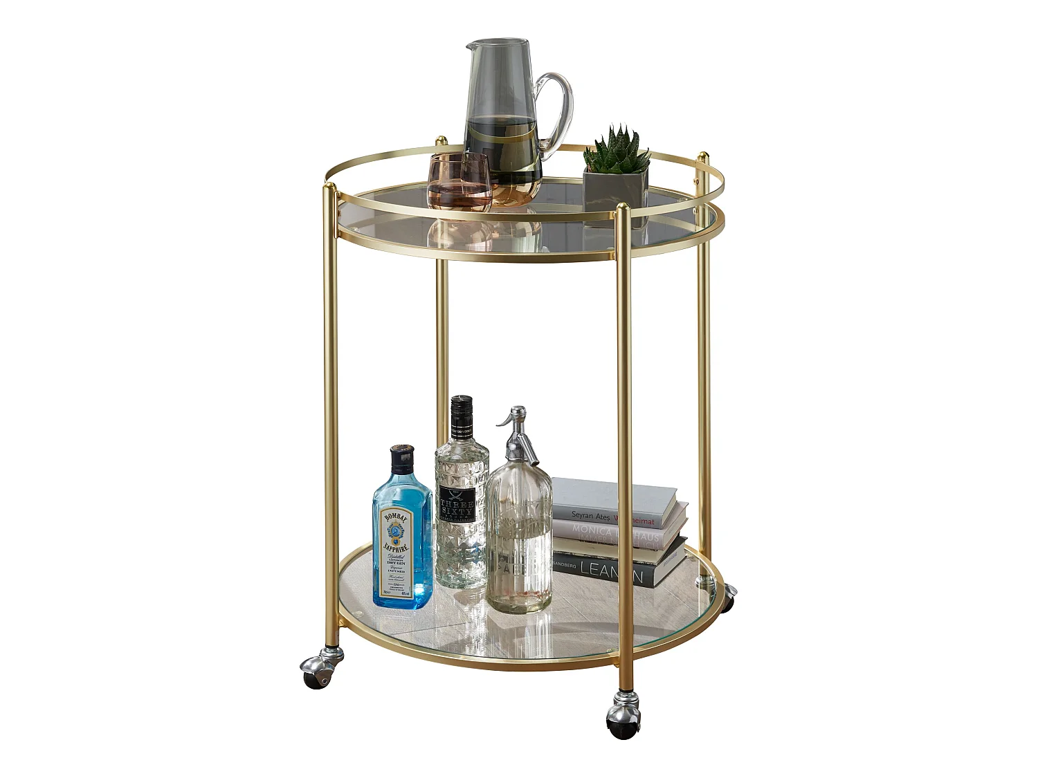 Chariot de Service ø 57 cm Verre / Métal Chariot de nourriture Roulant