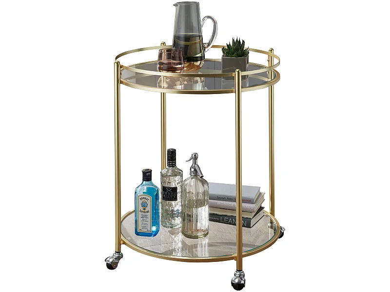 Chariot de Service ø 57 cm Verre / Métal Chariot de nourriture Roulant
