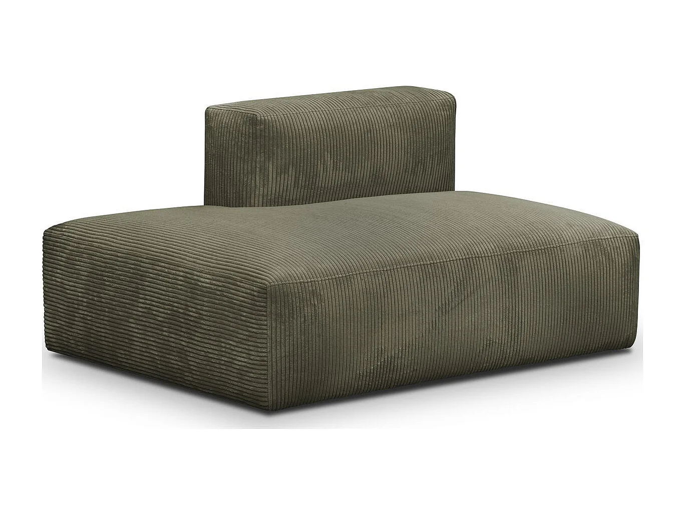 Canapé d'angle à droite modulable avec méridienne 3/4 places en velours côtelé vert kaki - Modulo