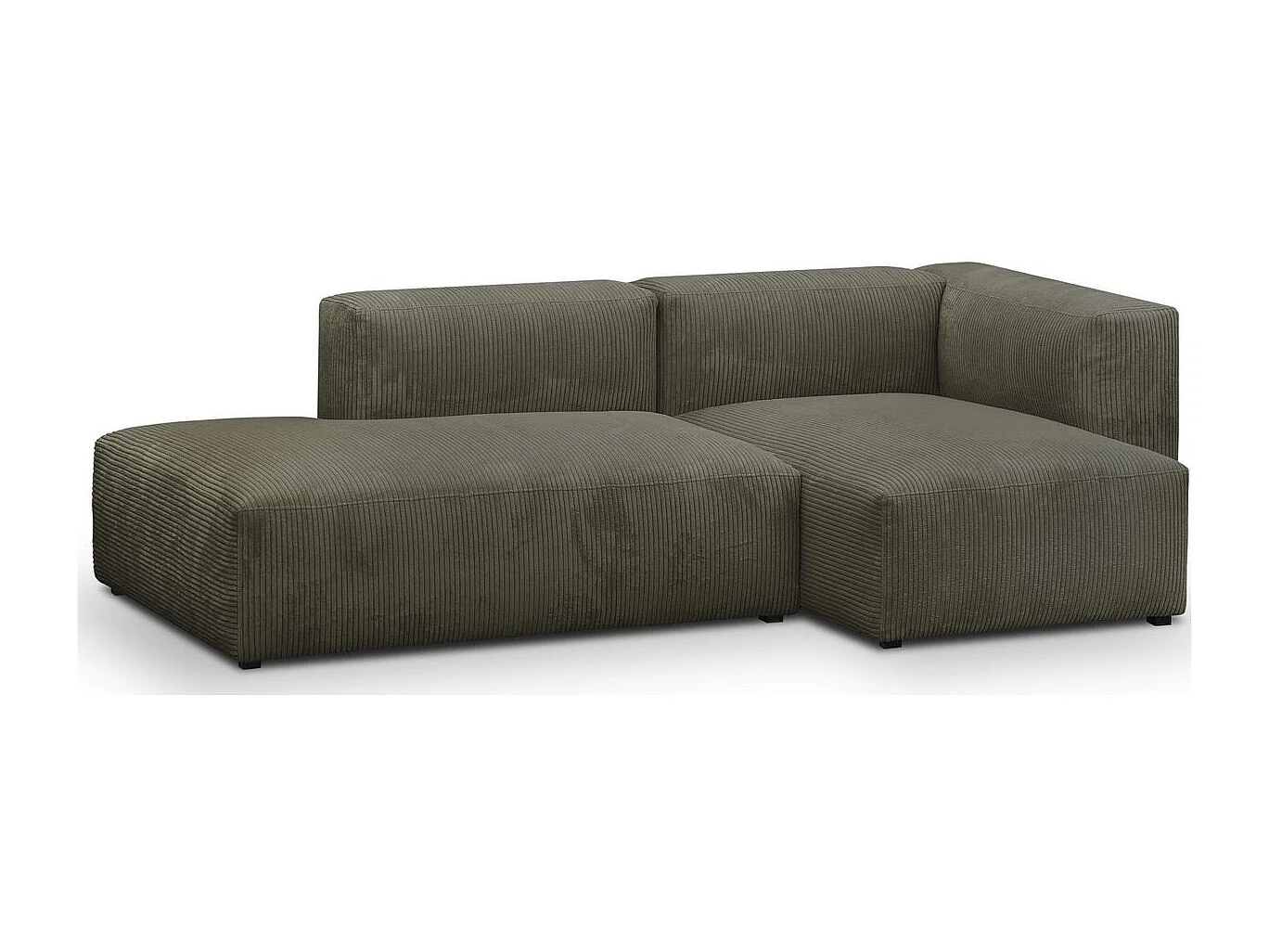 Canapé d'angle à droite modulable avec méridienne 3/4 places en velours côtelé vert kaki - Modulo