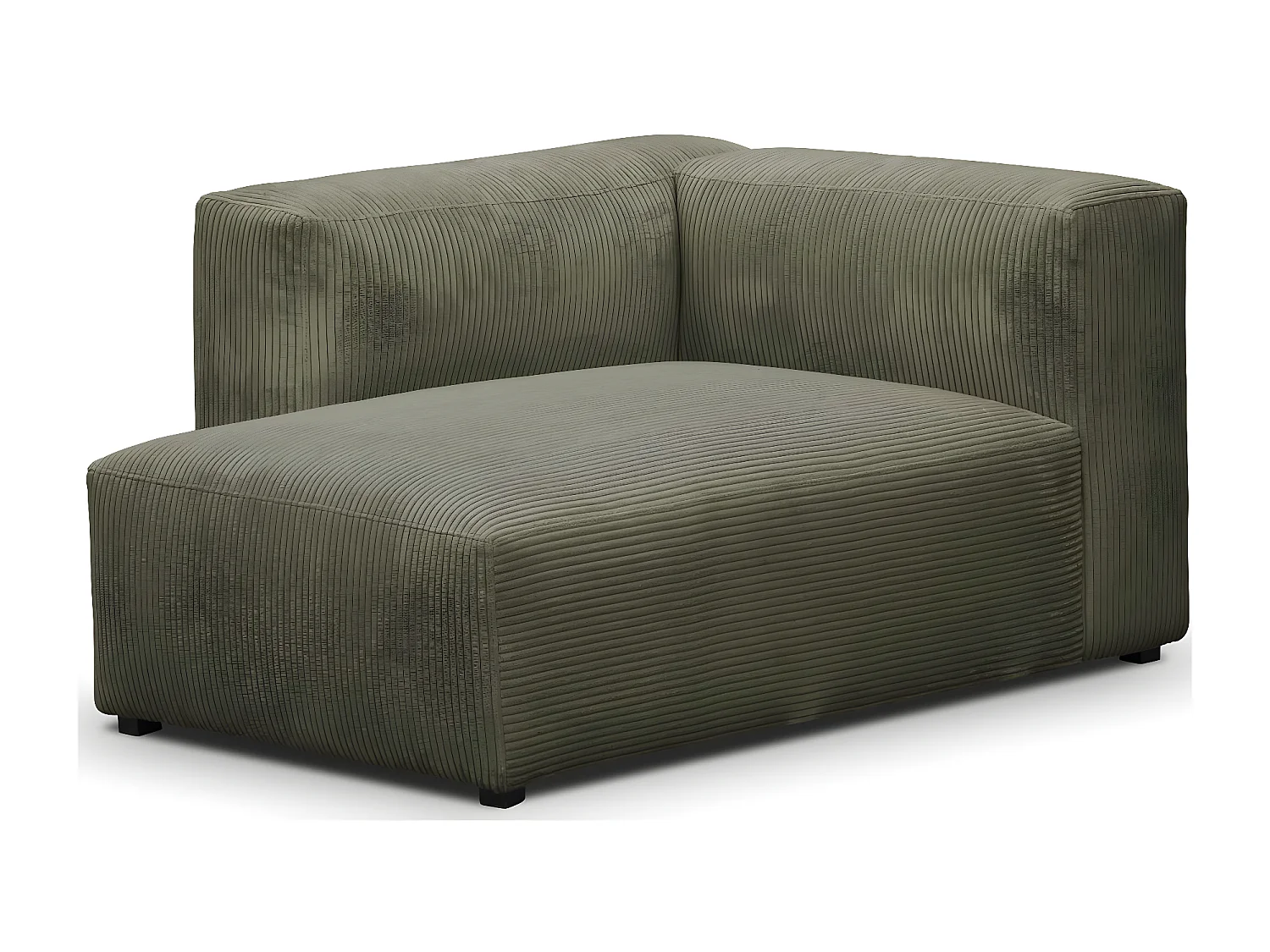 Canapé d'angle à gauche modulable avec méridienne 5 places en velours côtelé vert kaki - Modulo