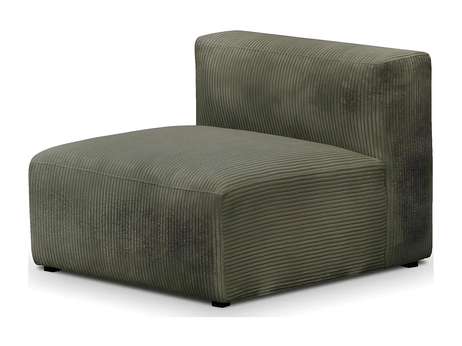 Canapé d'angle à gauche modulable avec méridienne 5 places en velours côtelé vert kaki - Modulo