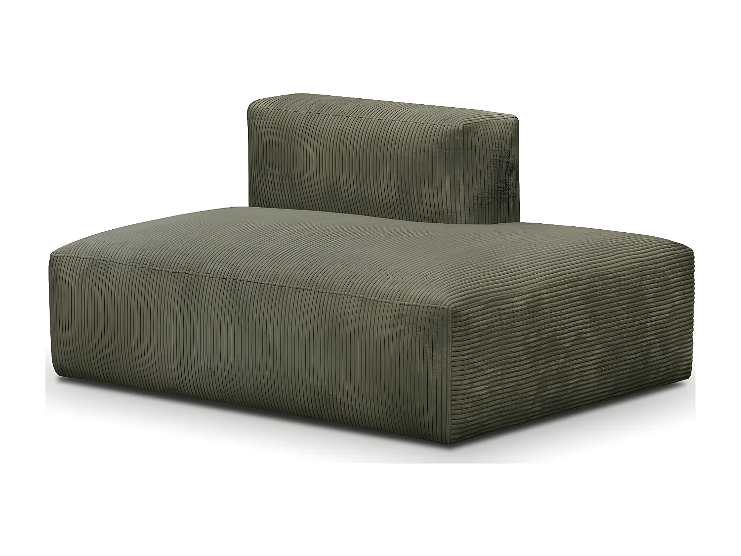 Canapé d'angle à gauche modulable avec méridienne 5 places en velours côtelé vert kaki - Modulo