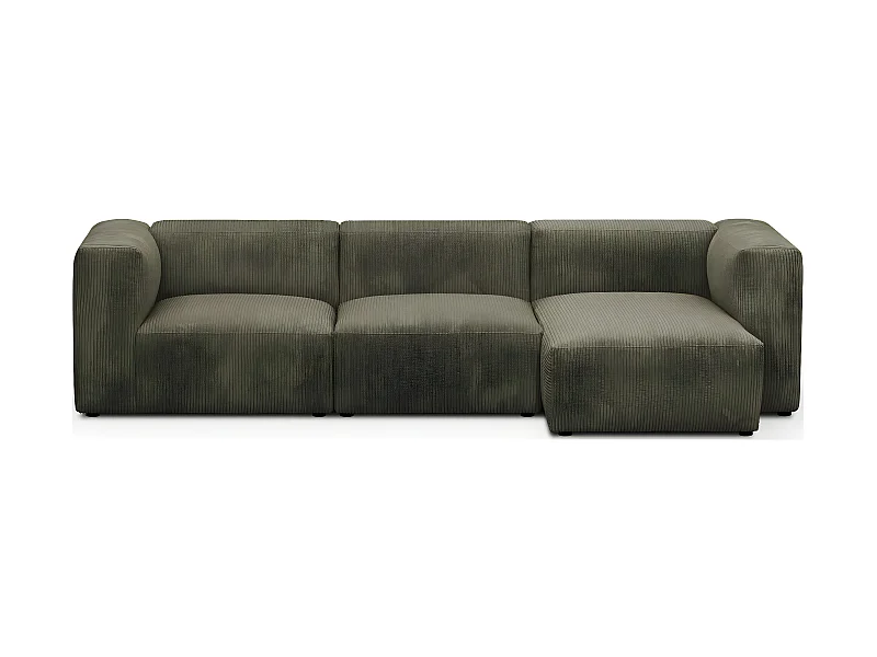Canapé d'angle à droite modulable avec méridienne 4 places en velours côtelé vert kaki - Modulo