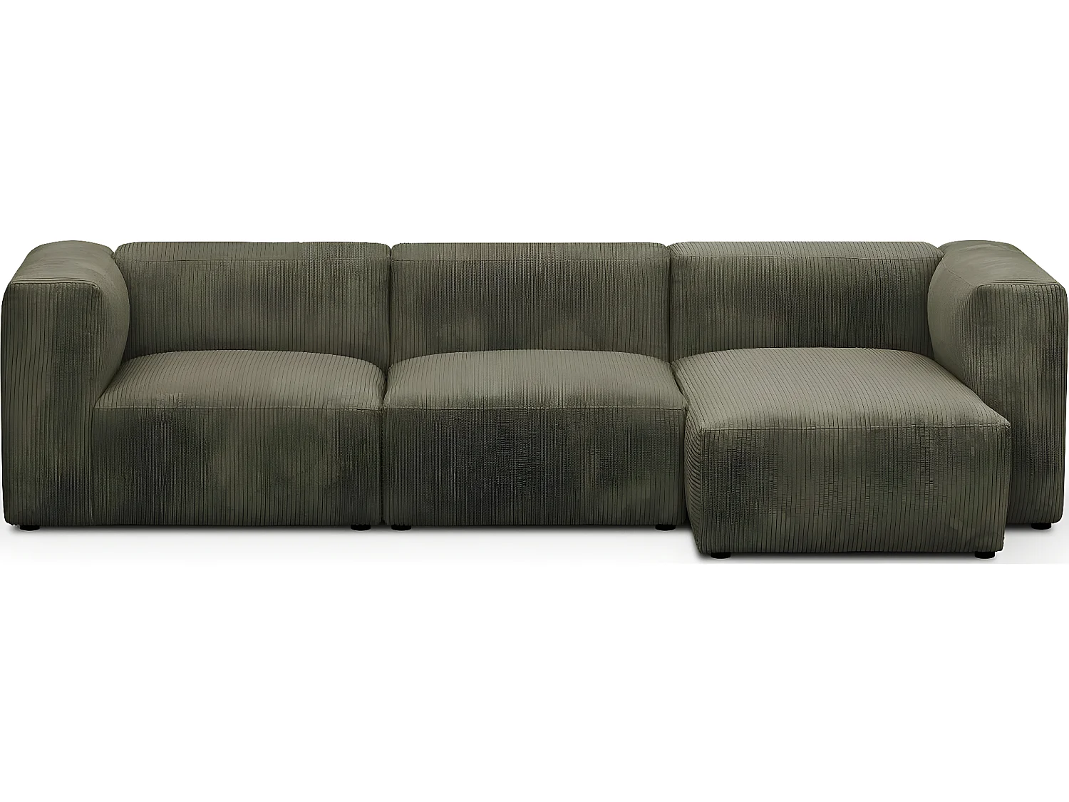 Canapé d'angle à droite modulable avec méridienne 4 places en velours côtelé vert kaki - Modulo