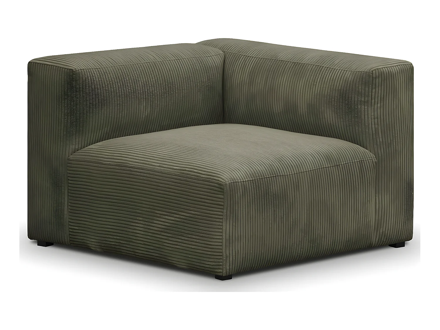 Canapé d'angle à droite modulable avec méridienne 4 places en velours côtelé vert kaki - Modulo