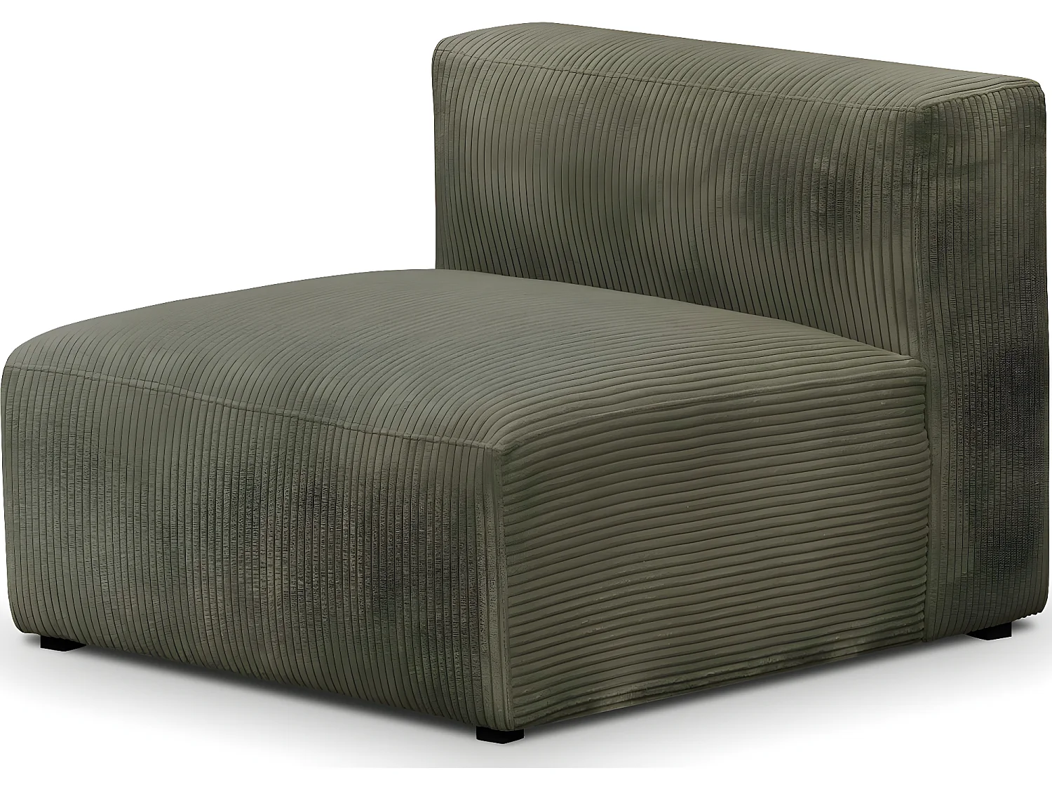 Canapé d'angle à droite modulable avec méridienne 4 places en velours côtelé vert kaki - Modulo