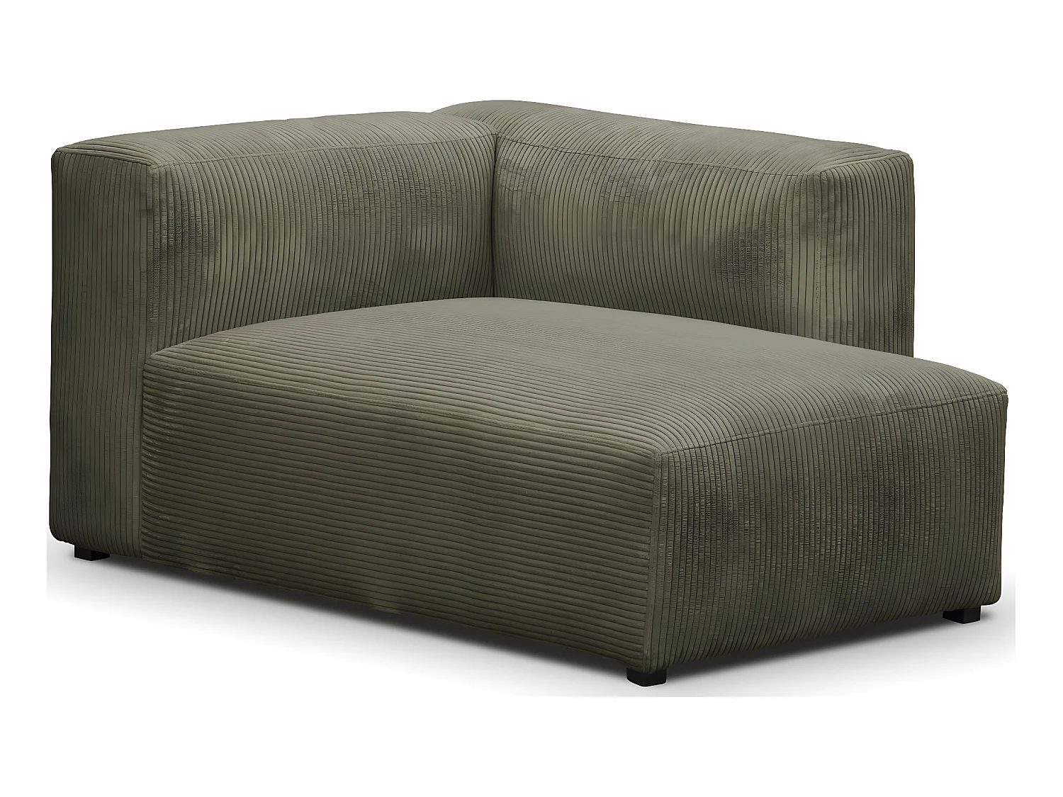 Canapé d'angle à droite modulable avec méridienne 4 places en velours côtelé vert kaki - Modulo