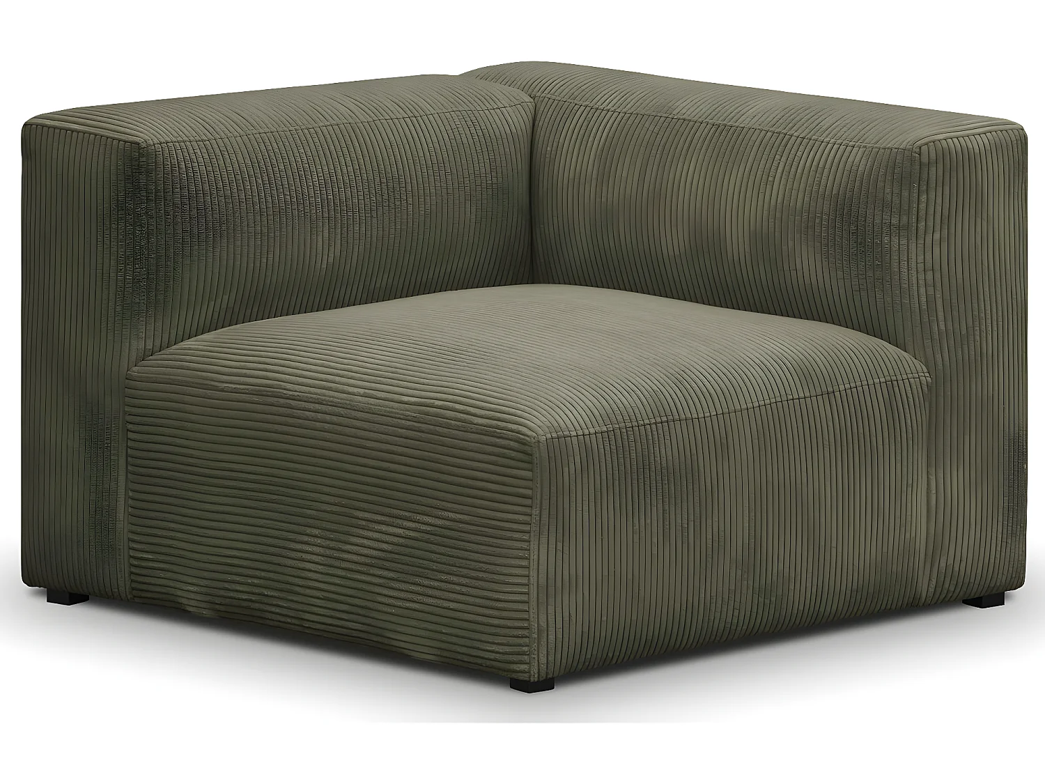 Canapé d'angle à droite modulable avec méridienne 4 places en velours côtelé vert kaki - Modulo