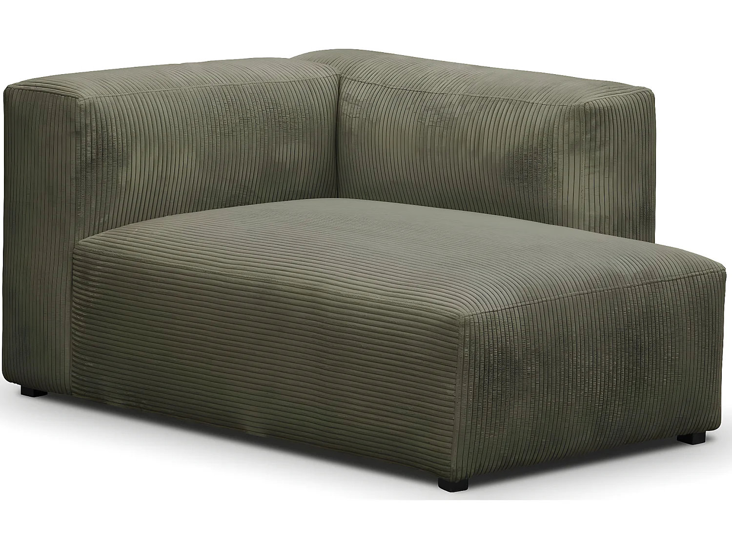 Canapé d'angle à droite modulable avec méridienne 4 places en velours côtelé vert kaki - Modulo