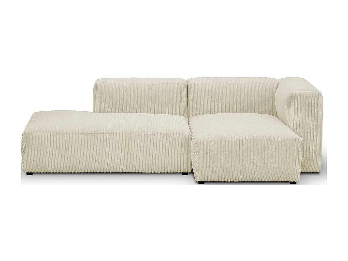 Canapé d'angle à droite modulable avec méridienne 3/4 places en velours côtelé beige - Modulo