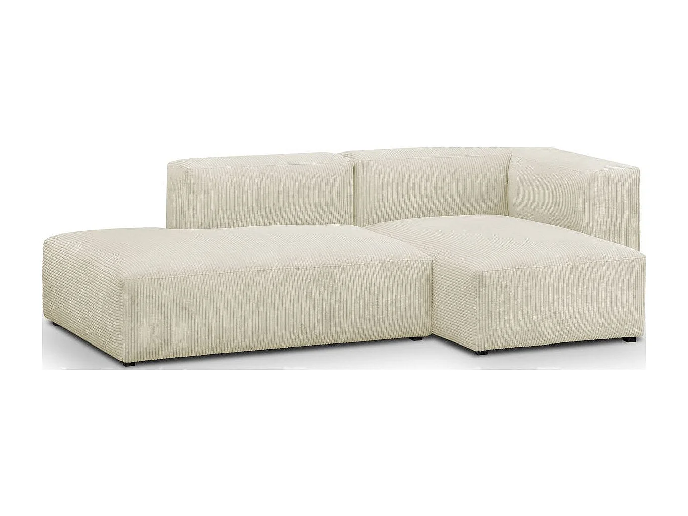 Canapé d'angle à droite modulable avec méridienne 3/4 places en velours côtelé beige - Modulo