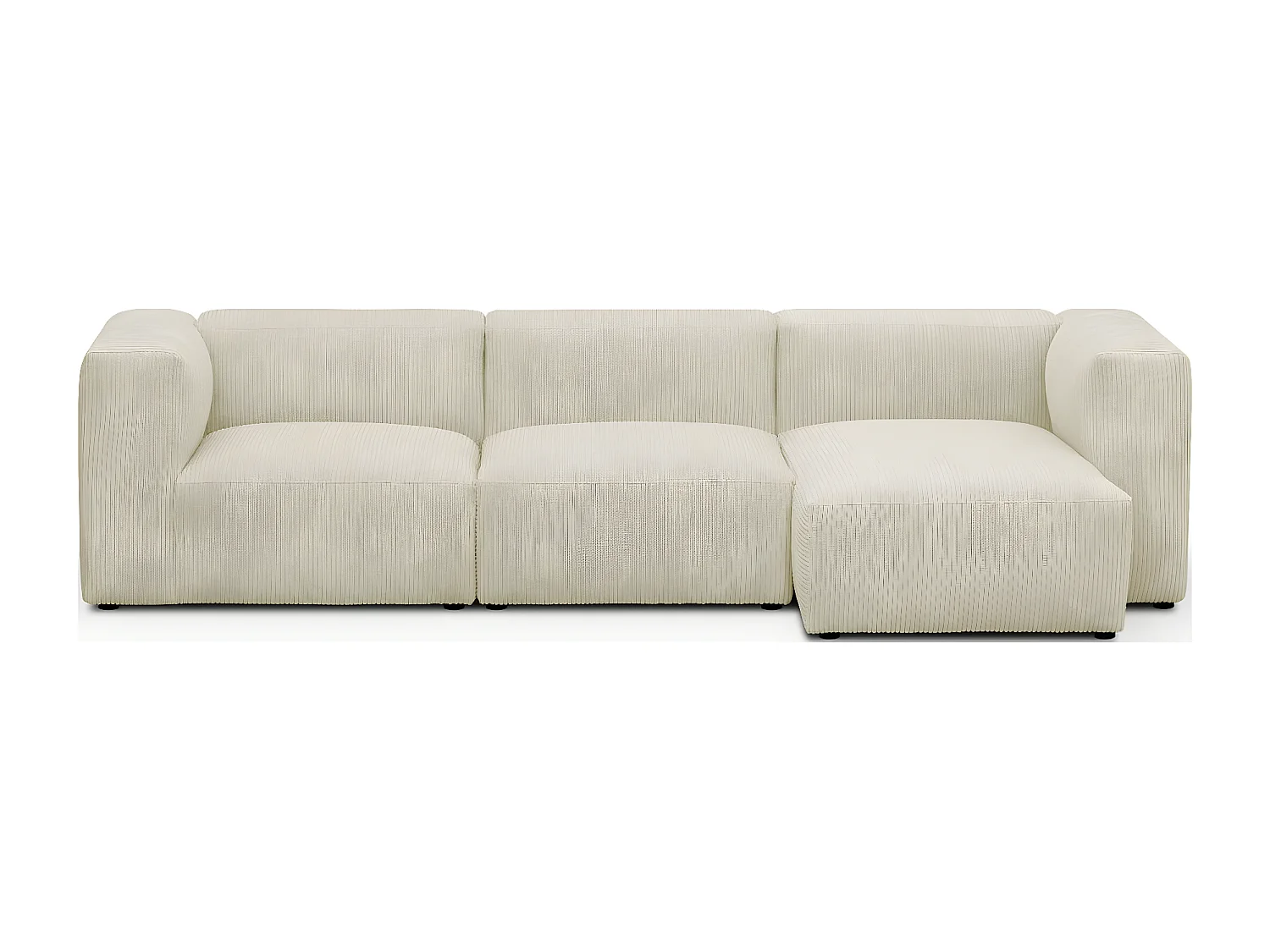 Canapé d'angle à droite modulable avec méridienne 4 places en velours côtelé beige - Modulo