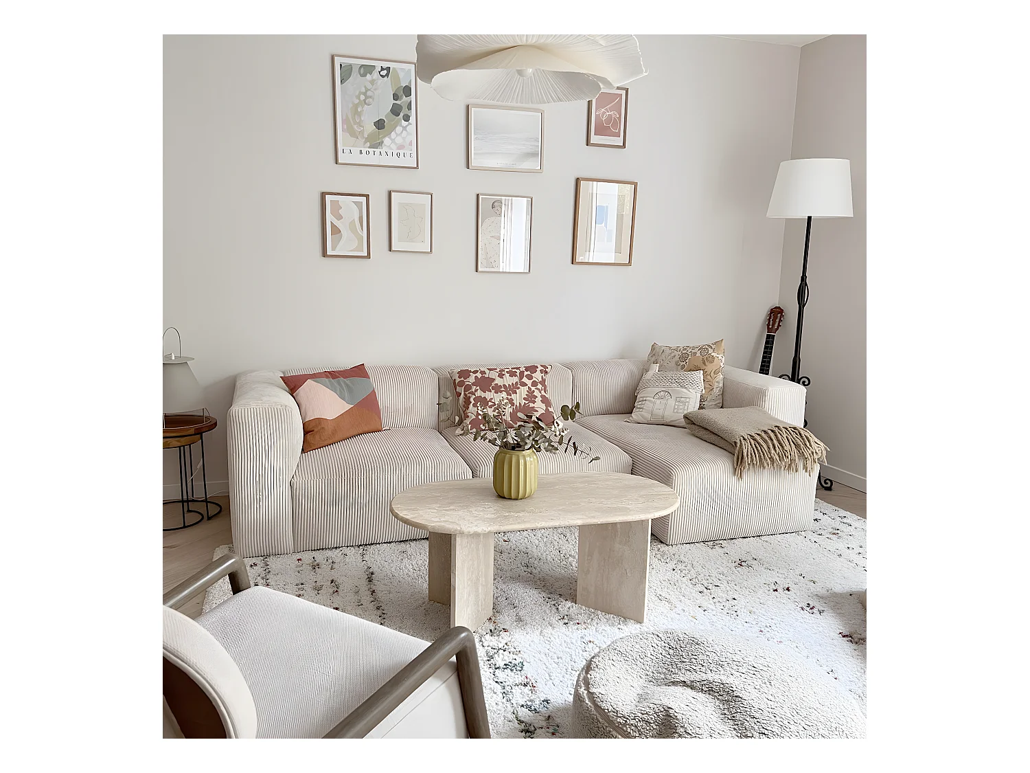 Canapé d'angle à droite modulable avec méridienne 4 places en velours côtelé beige - Modulo