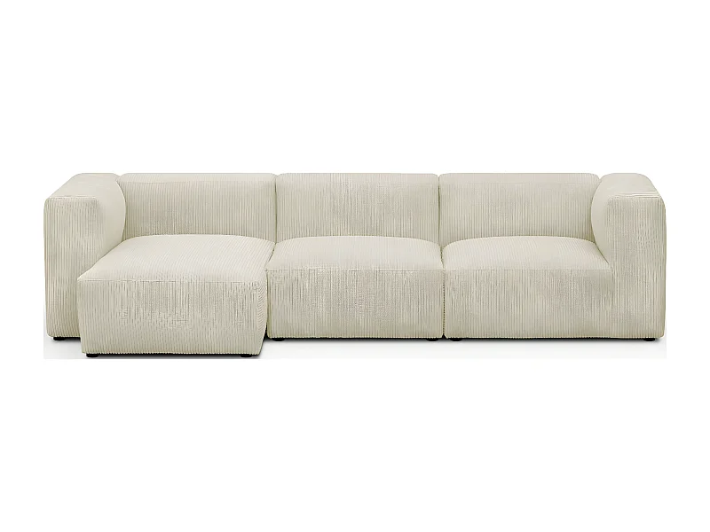 Canapé d'angle à gauche modulable avec méridienne 4 places en velours côtelé beige - Modulo