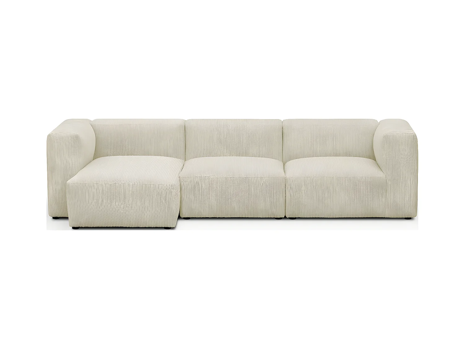 Canapé d'angle à gauche modulable avec méridienne 4 places en velours côtelé beige - Modulo