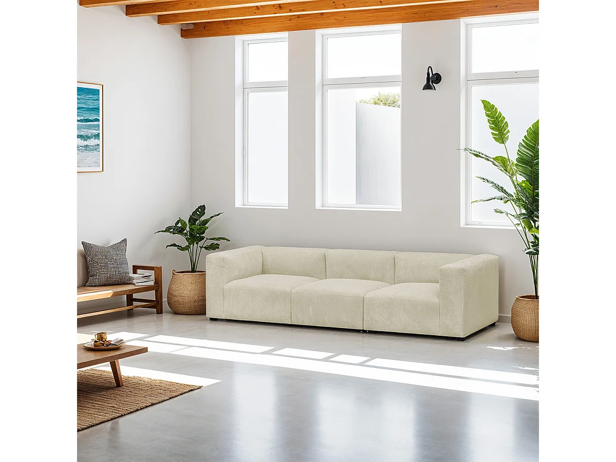 Canapé modulable 4 places en velours côtelé beige - Modulo