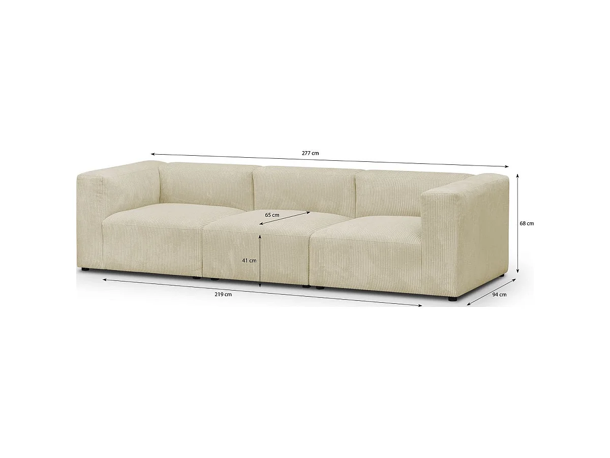 Canapé modulable 4 places en velours côtelé beige - Modulo