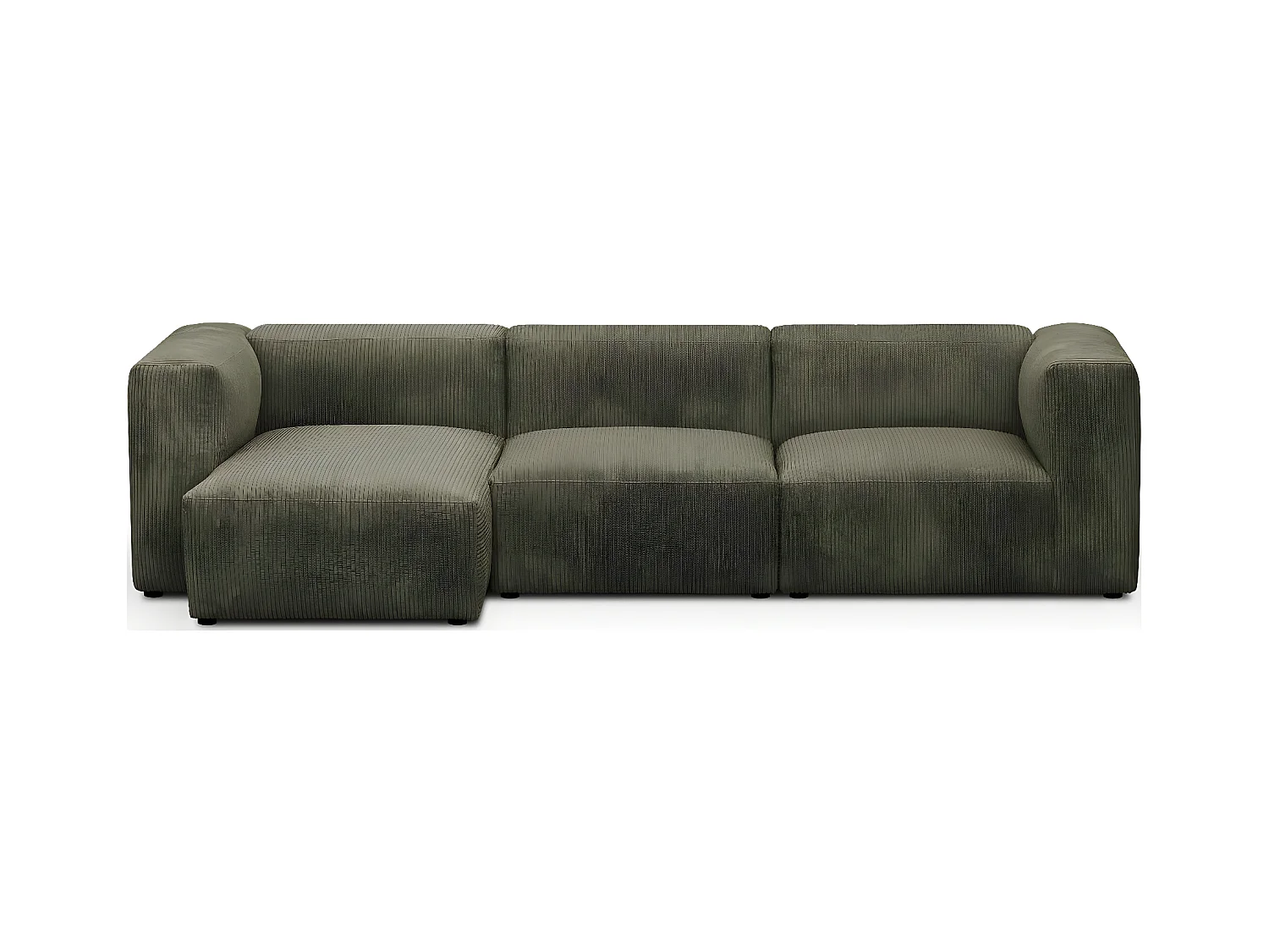 Canapé d'angle à gauche modulable avec méridienne 4 places en velours côtelé vert kaki - Modulo