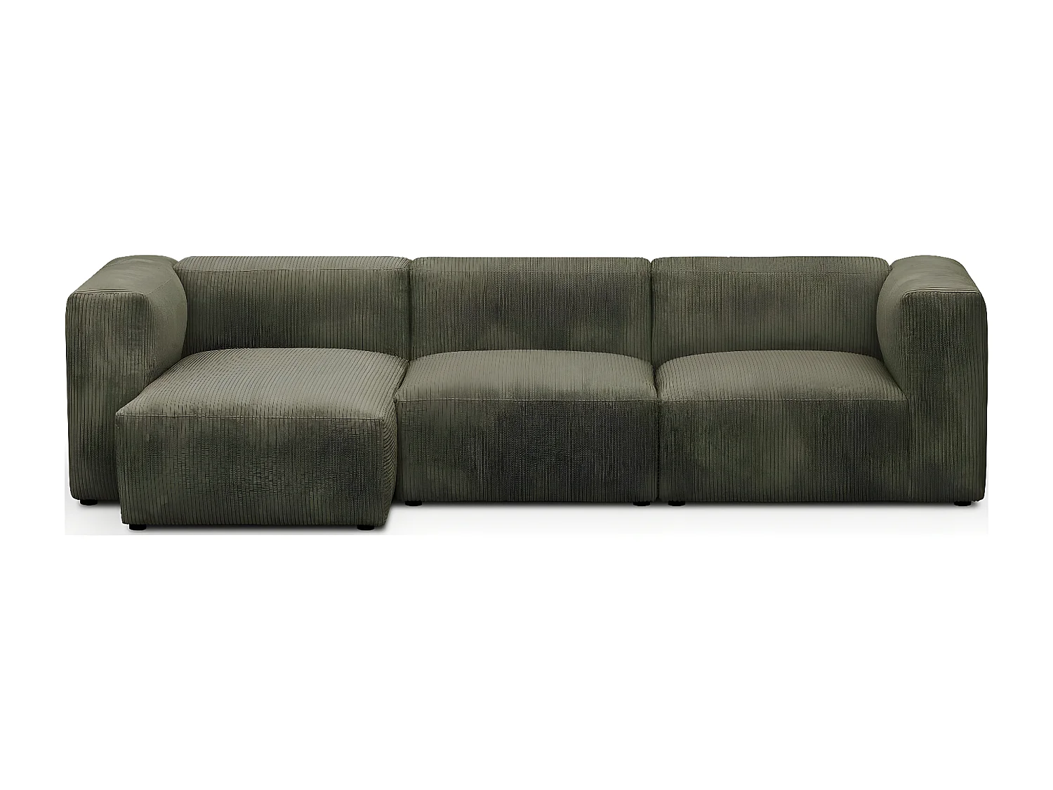Canapé d'angle à gauche modulable avec méridienne 4 places en velours côtelé vert kaki - Modulo