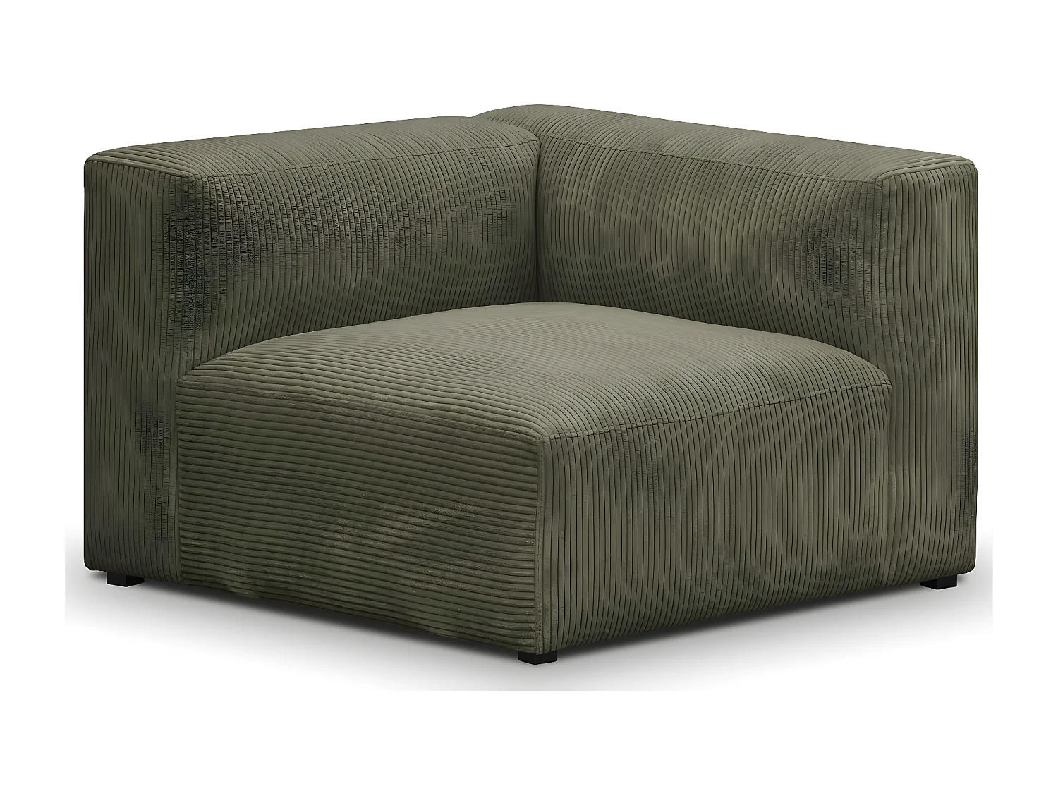 Canapé d'angle à gauche modulable avec méridienne 4 places en velours côtelé vert kaki - Modulo