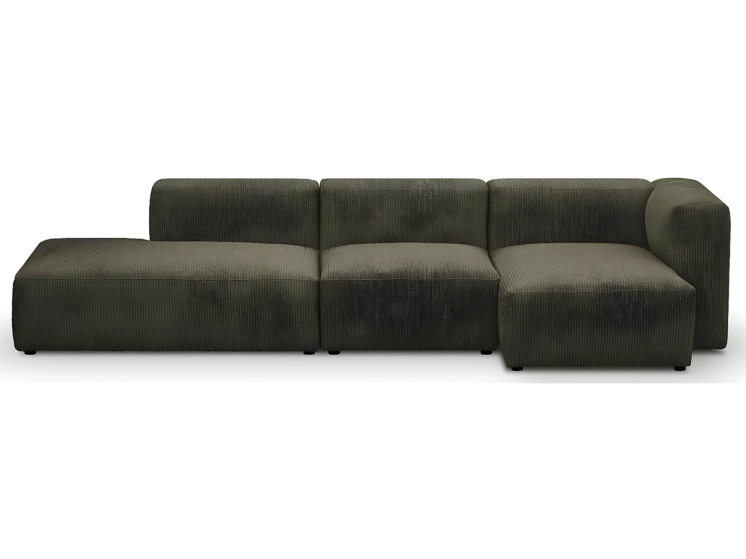 Canapé d'angle à droite modulable avec méridienne 5 places en velours côtelé vert kaki - Modulo