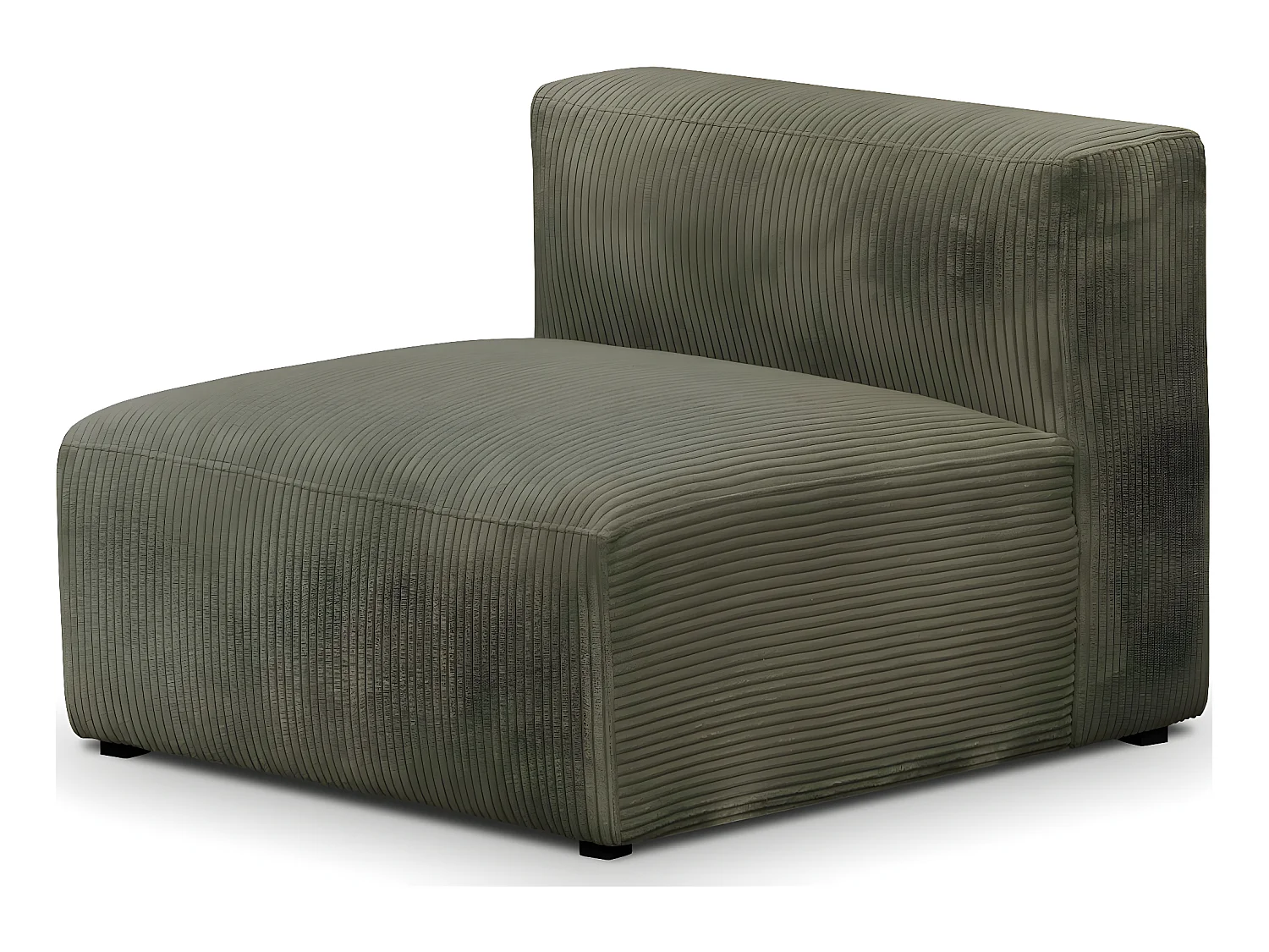 Canapé d'angle à droite modulable avec méridienne 5 places en velours côtelé vert kaki - Modulo