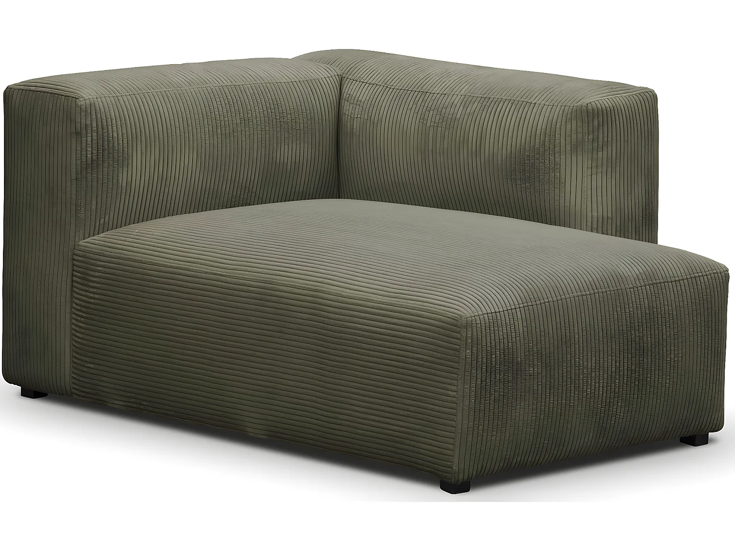 Canapé d'angle à droite modulable avec méridienne 5 places en velours côtelé vert kaki - Modulo