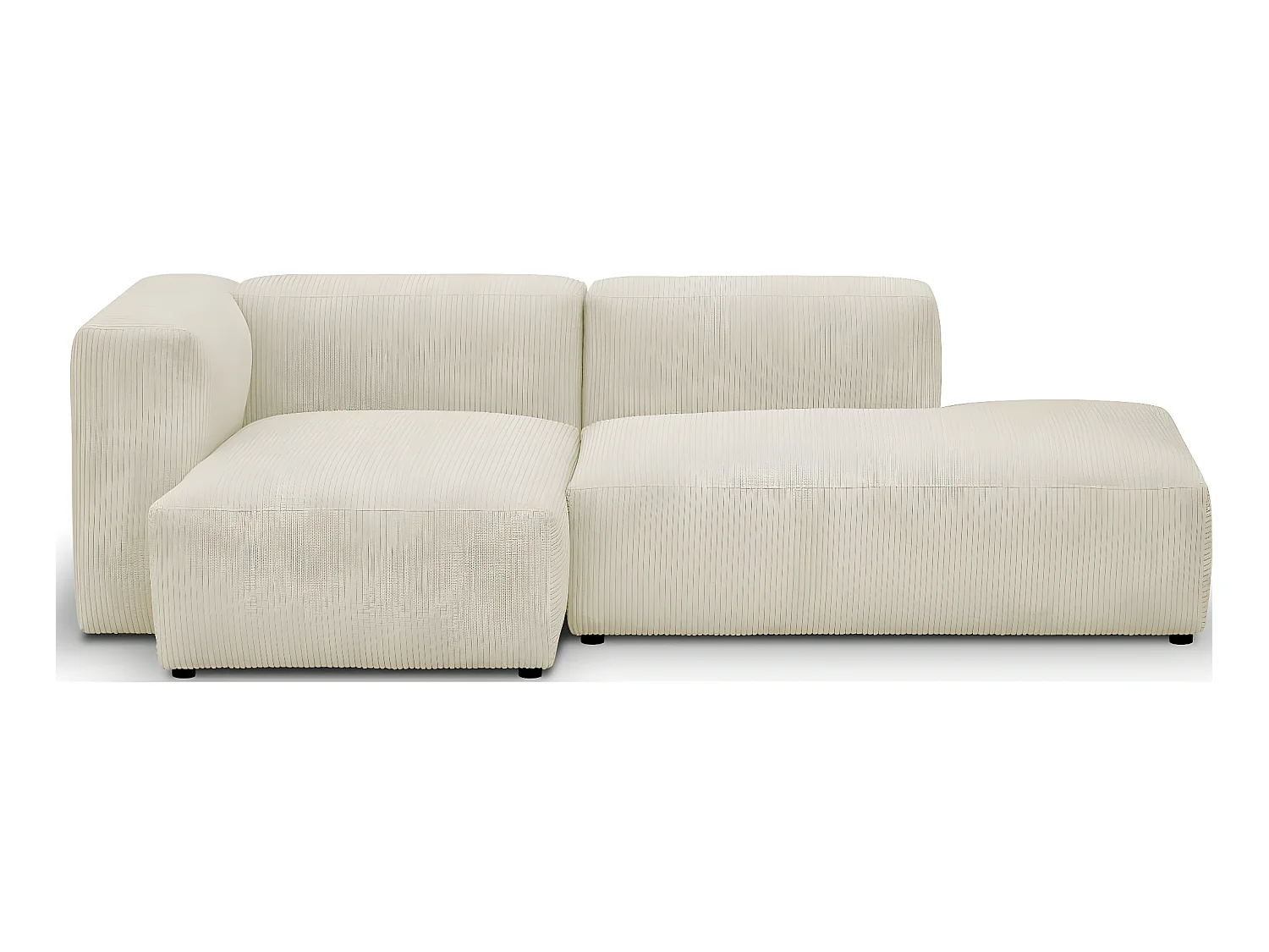 Canapé d'angle à gauche modulable avec méridienne 3/4 places en velours côtelé beige - Modulo