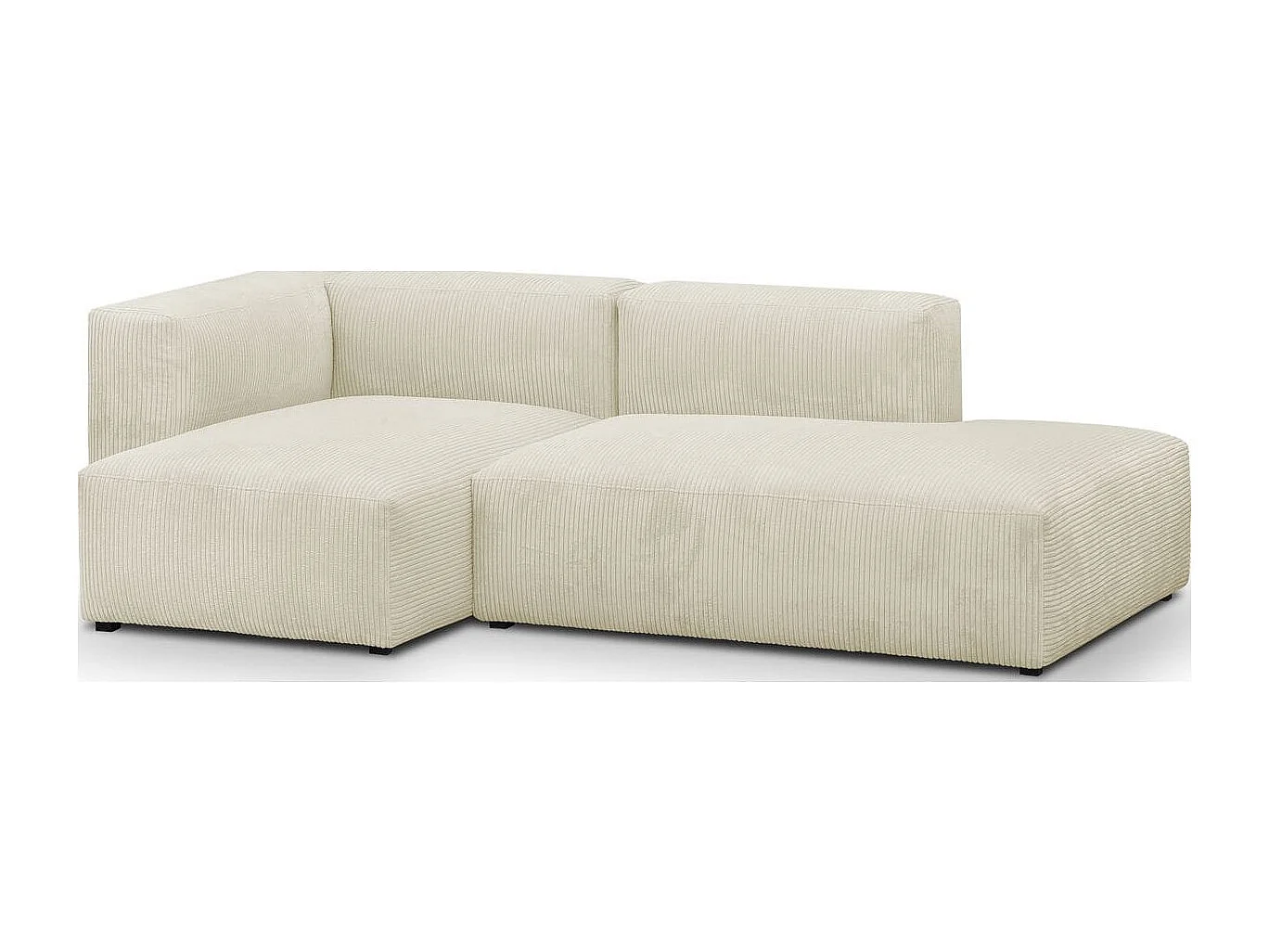 Canapé d'angle à gauche modulable avec méridienne 3/4 places en velours côtelé beige - Modulo