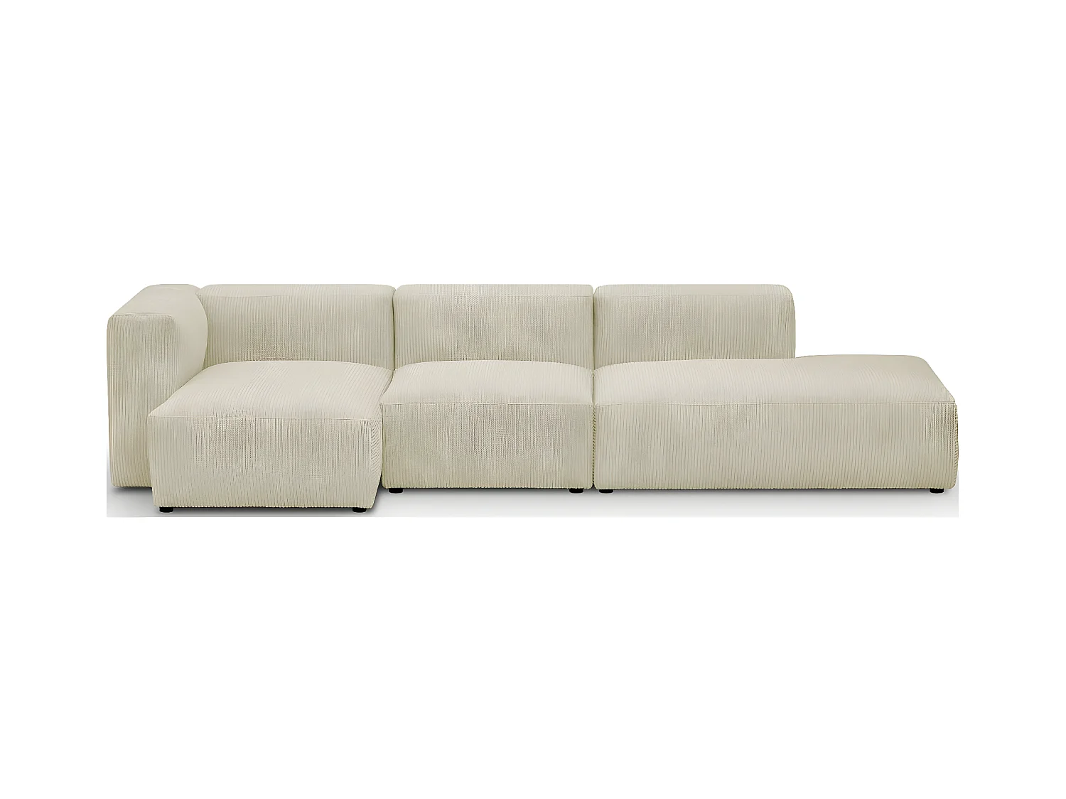 Canapé d'angle à gauche modulable avec méridienne 5 places en velours côtelé beige - Modulo