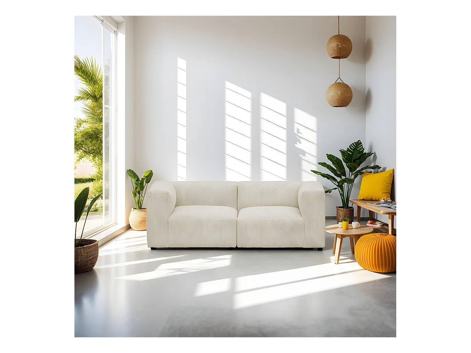 Canapé modulable 3 places en velours côtelé beige - Modulo