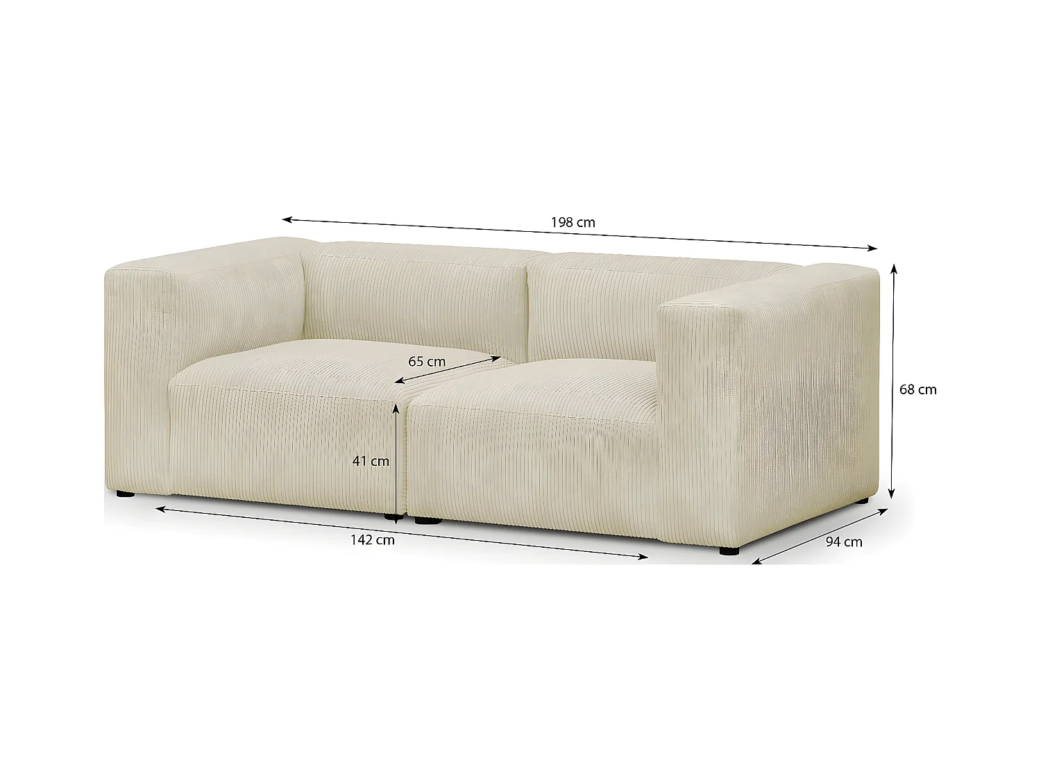 Canapé modulable 3 places en velours côtelé beige - Modulo