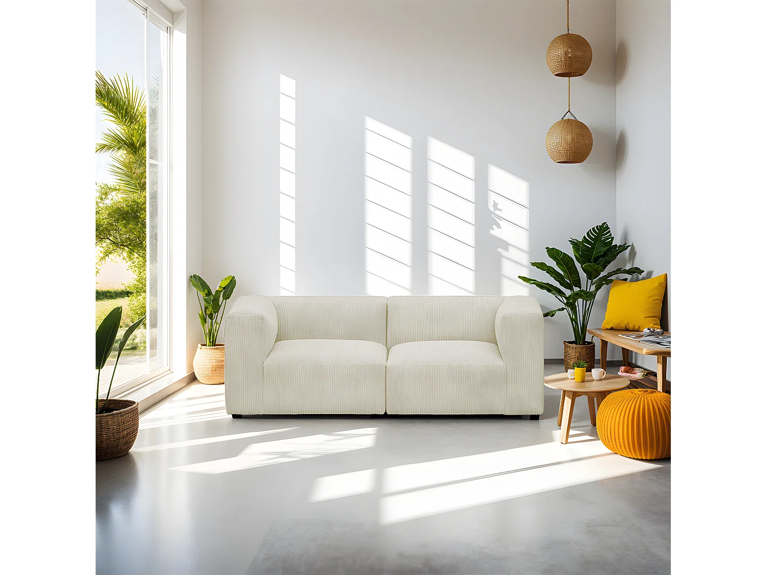 Canapé modulable 3 places en velours côtelé beige - Modulo