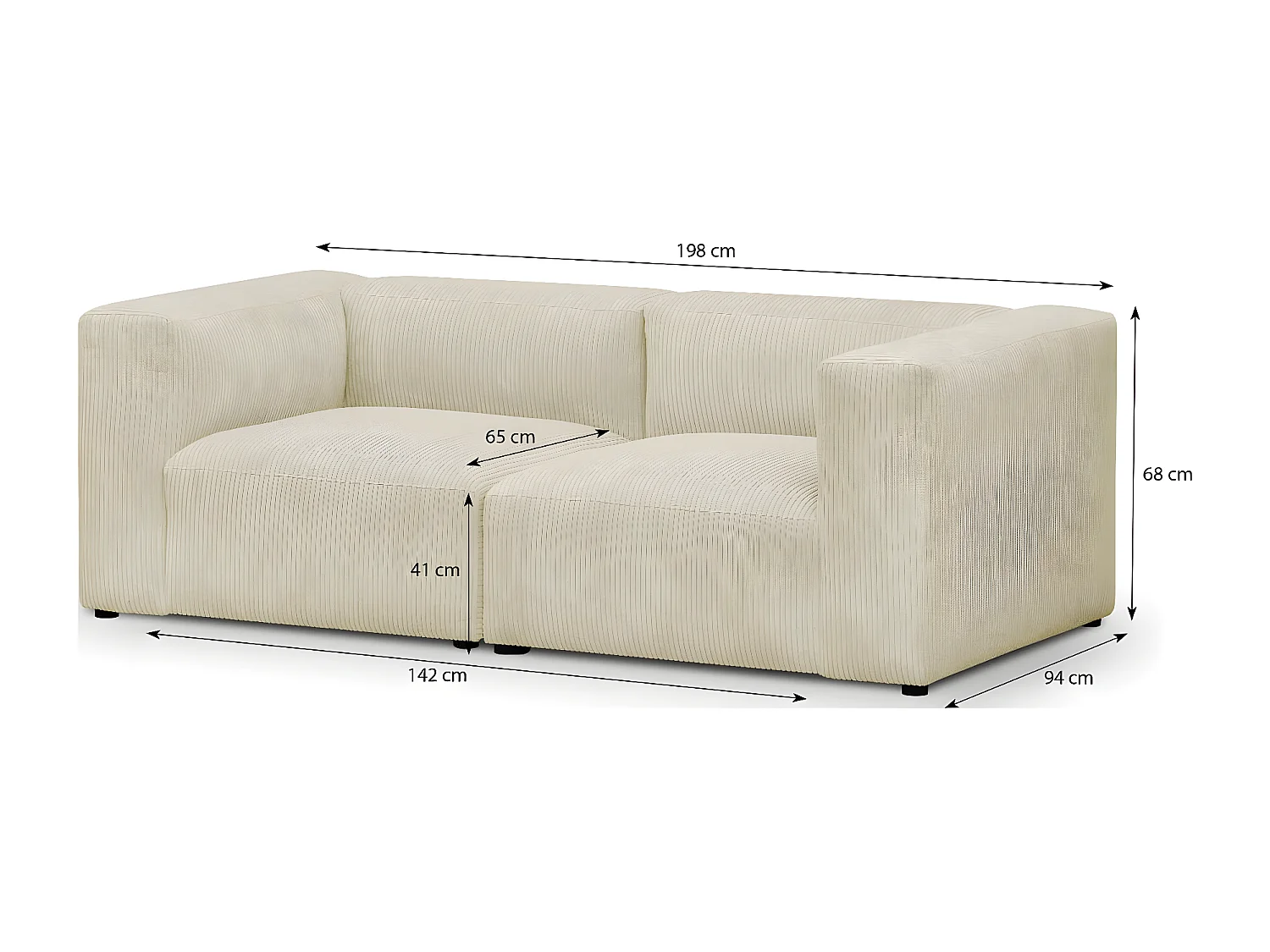 Canapé modulable 3 places en velours côtelé beige - Modulo