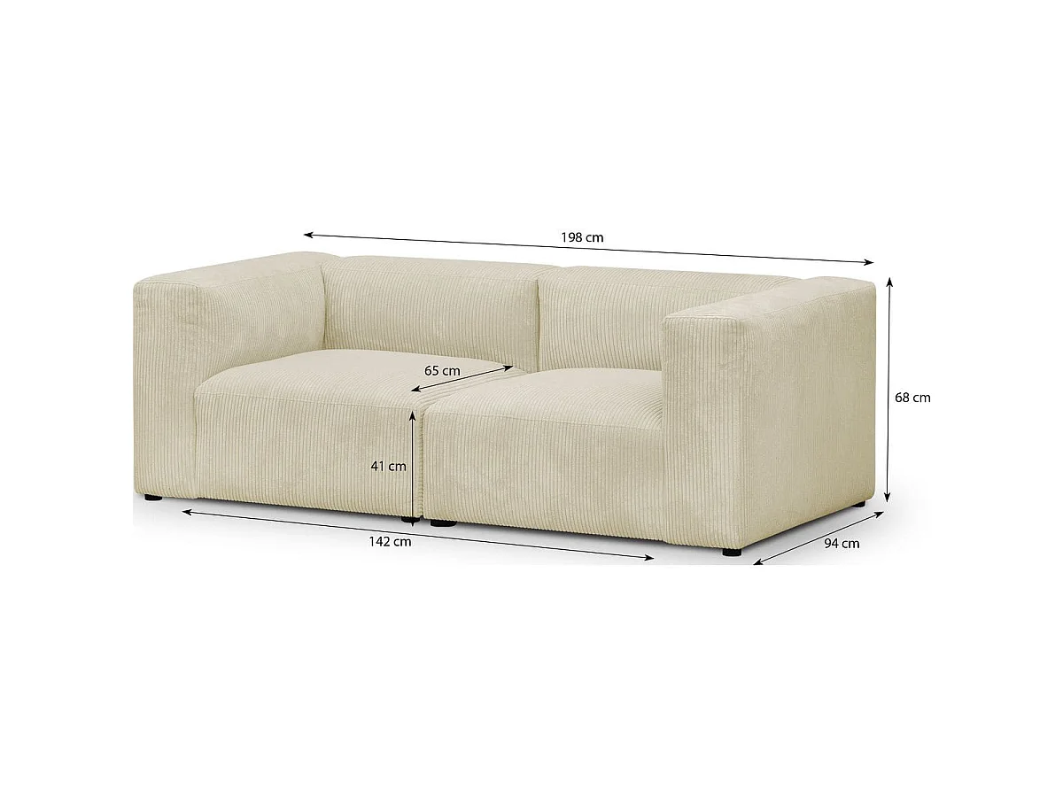 Canapé modulable 3 places en velours côtelé beige - Modulo