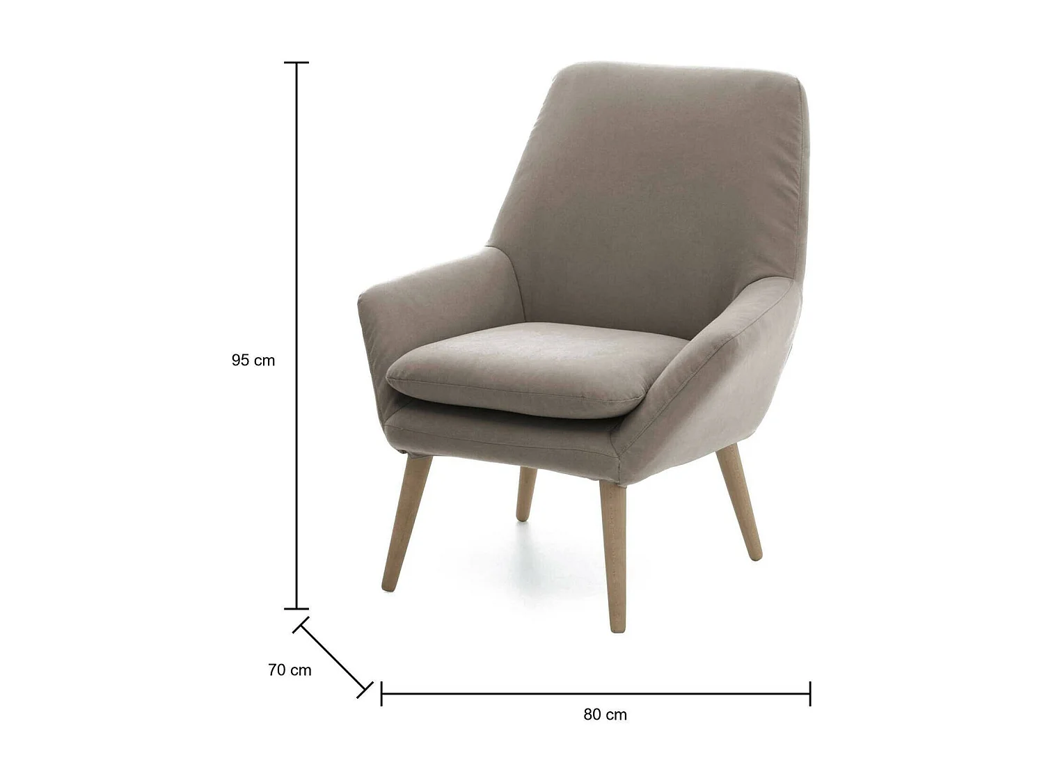 Dabdall fauteuil, Design fauteuil voor woonkamer, 100% Made in Italy, Ontspannende fauteuil in gewatteerde stof, 80x70h95 cm, Taupe