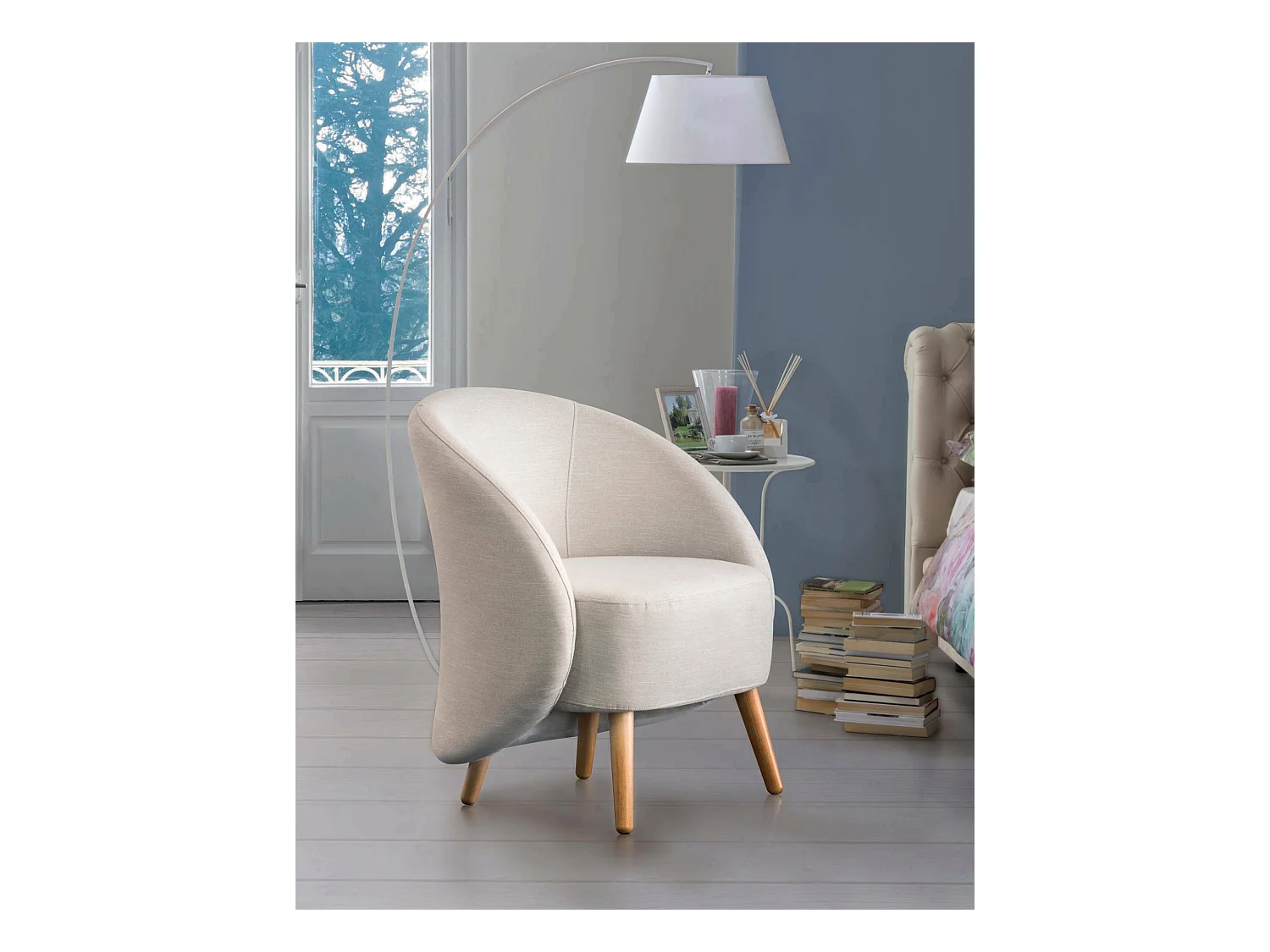 Fauteuil Dabdal, fauteuil lounge design, 100% Made in Italy, fauteuil relaxant en tissu rembourré, 70x60h80 cm, Beige