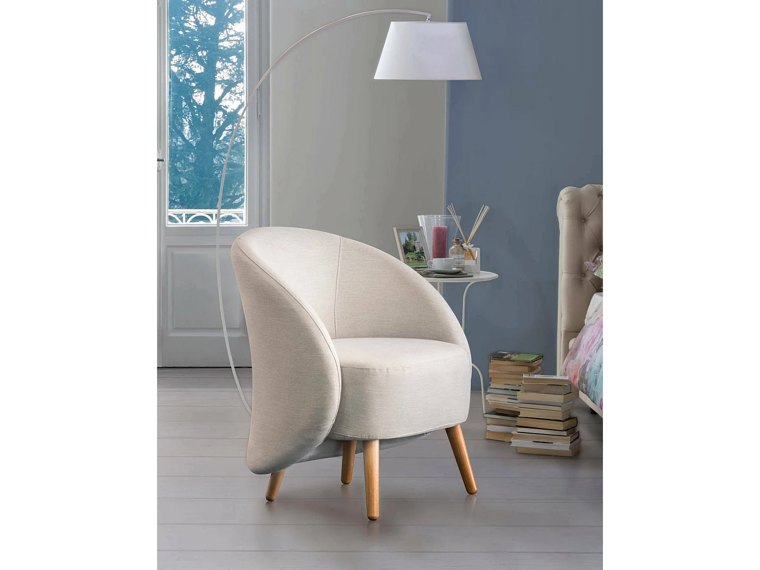 Fauteuil Dabdal, fauteuil lounge design, 100% Made in Italy, fauteuil relaxant en tissu rembourré, 70x60h80 cm, Beige