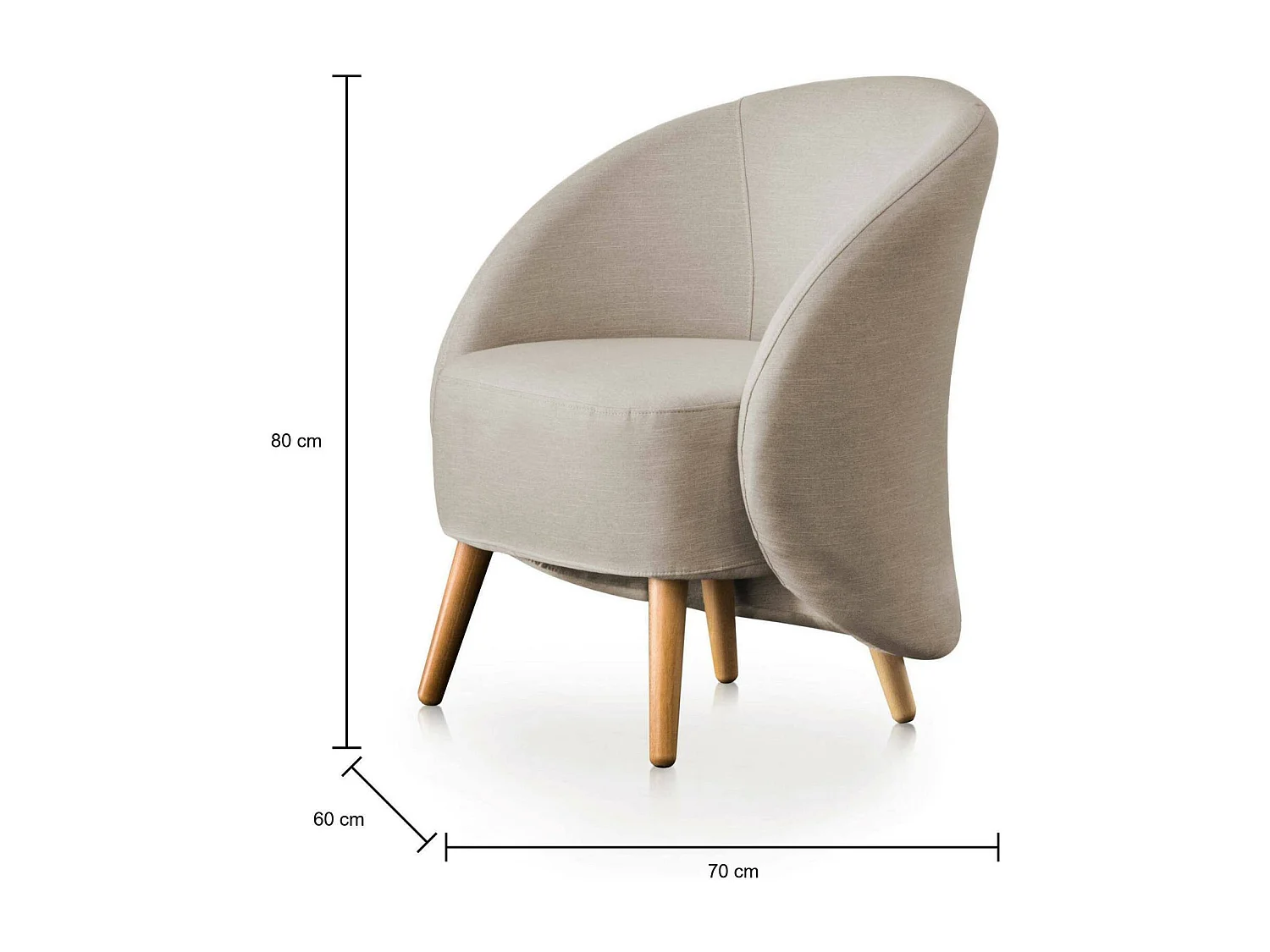 Fauteuil Dabdal, fauteuil lounge design, 100% Made in Italy, fauteuil relaxant en tissu rembourré, 70x60h80 cm, gris tourterelle