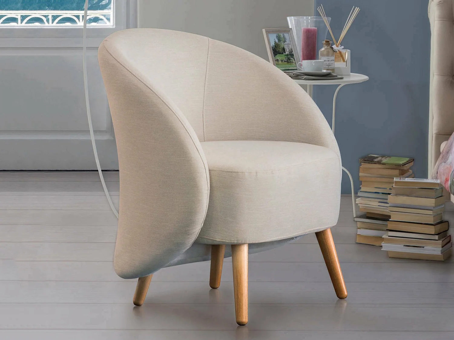 Fauteuil Dabdal, fauteuil lounge design, 100% Made in Italy, fauteuil relaxant en tissu rembourré, 70x60h80 cm, gris tourterelle