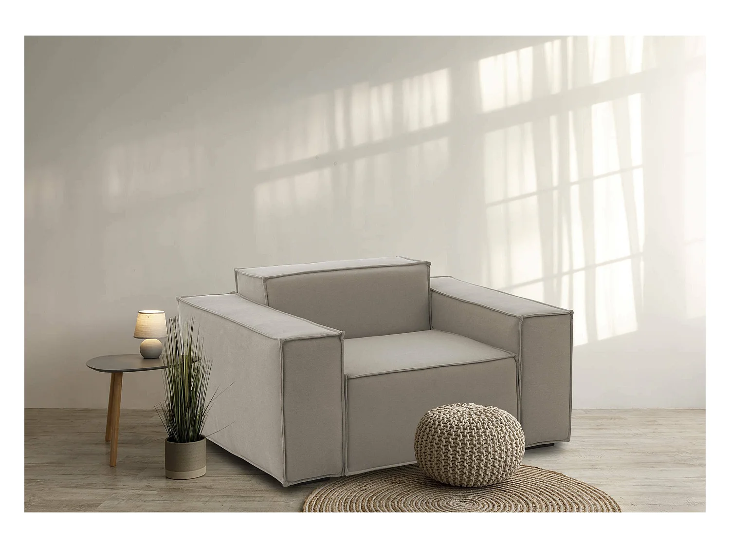 Fauteuil Dbrogn, Fauteuil de salon, 100% Made in Italy, Fauteuil relaxant en tissu rembourré, 160x95h70 cm, Taupe