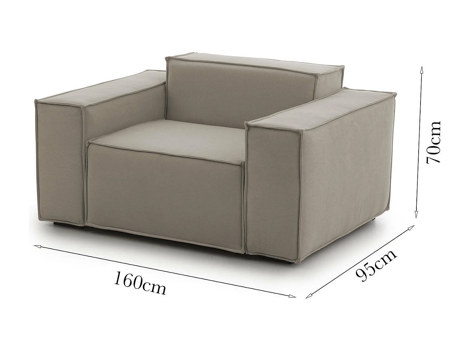 Poltrona Dbrogn, Poltrona de sala, 100% Fabricado na Itália, Poltrona relaxante em tecido acolchoado, 160x95h70 cm, Taupe