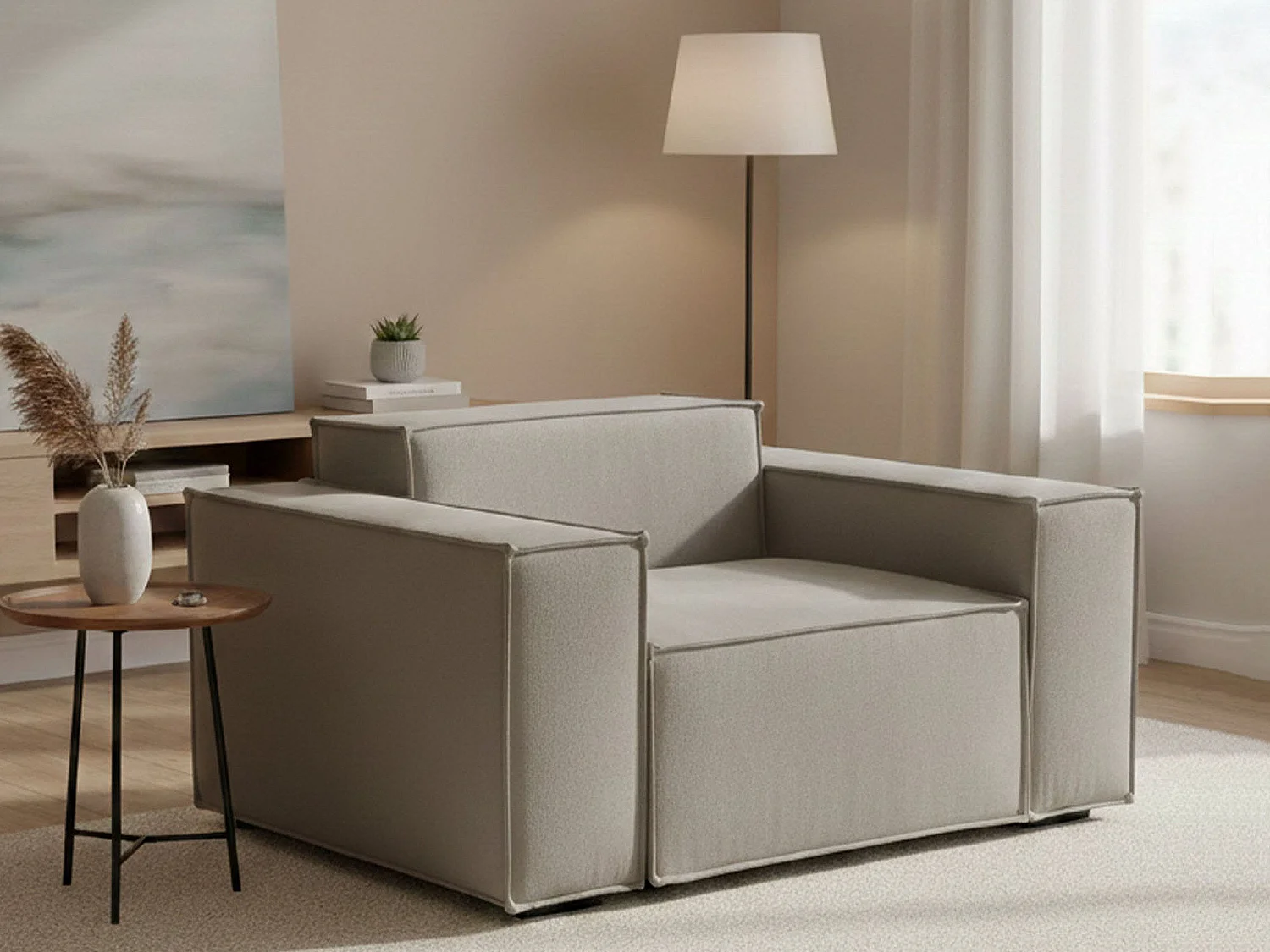Fauteuil Dbrogn, Fauteuil de salon, 100% Made in Italy, Fauteuil relaxant en tissu rembourré, 160x95h70 cm, Taupe