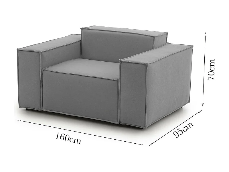 Fauteuil Dbrogn, Fauteuil de salon, 100% Made in Italy, Fauteuil relaxant en tissu rembourré, 160x95h70 cm, Gris