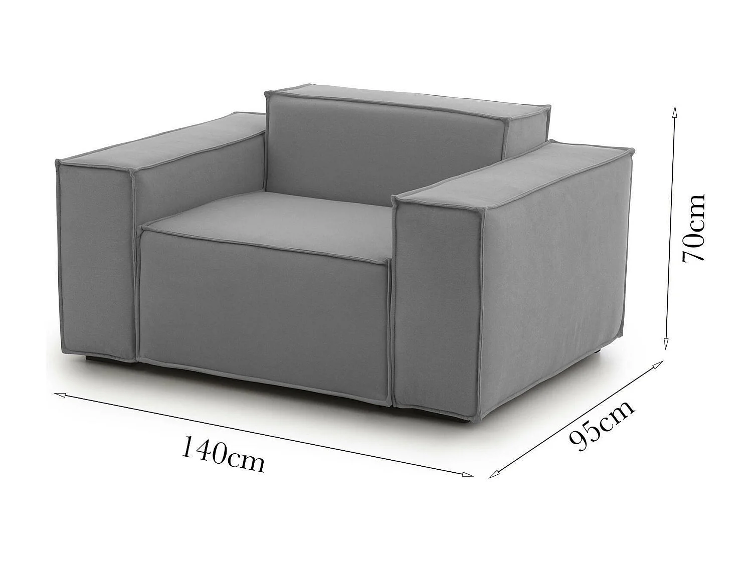 Fauteuil Emanuela, Fauteuil de salon, 100% Made in Italy, Fauteuil relaxant en tissu rembourré, 140x95h70 cm, Gris